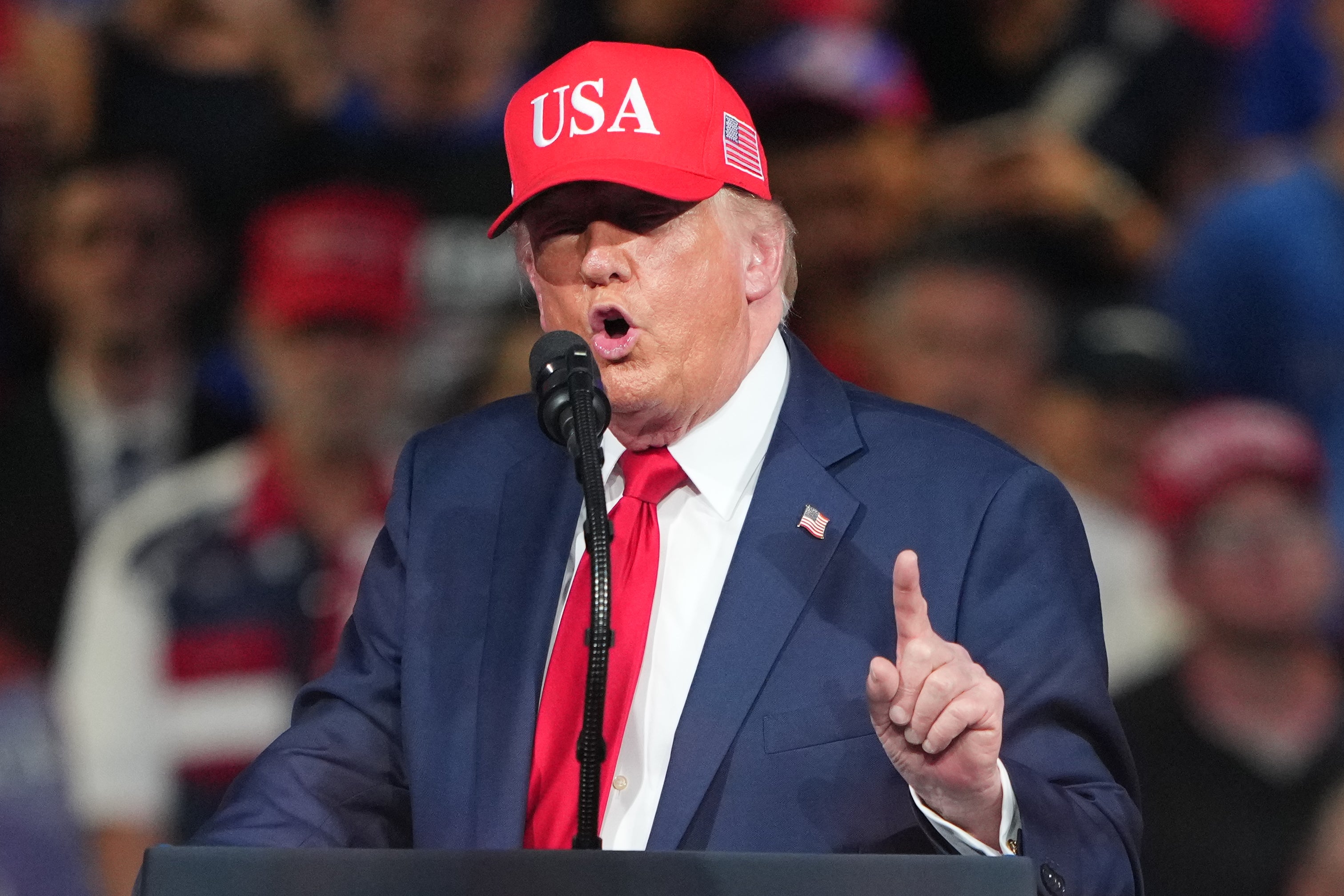 Trump speaks during a campaign rally at the Gastonia Municipal Airport