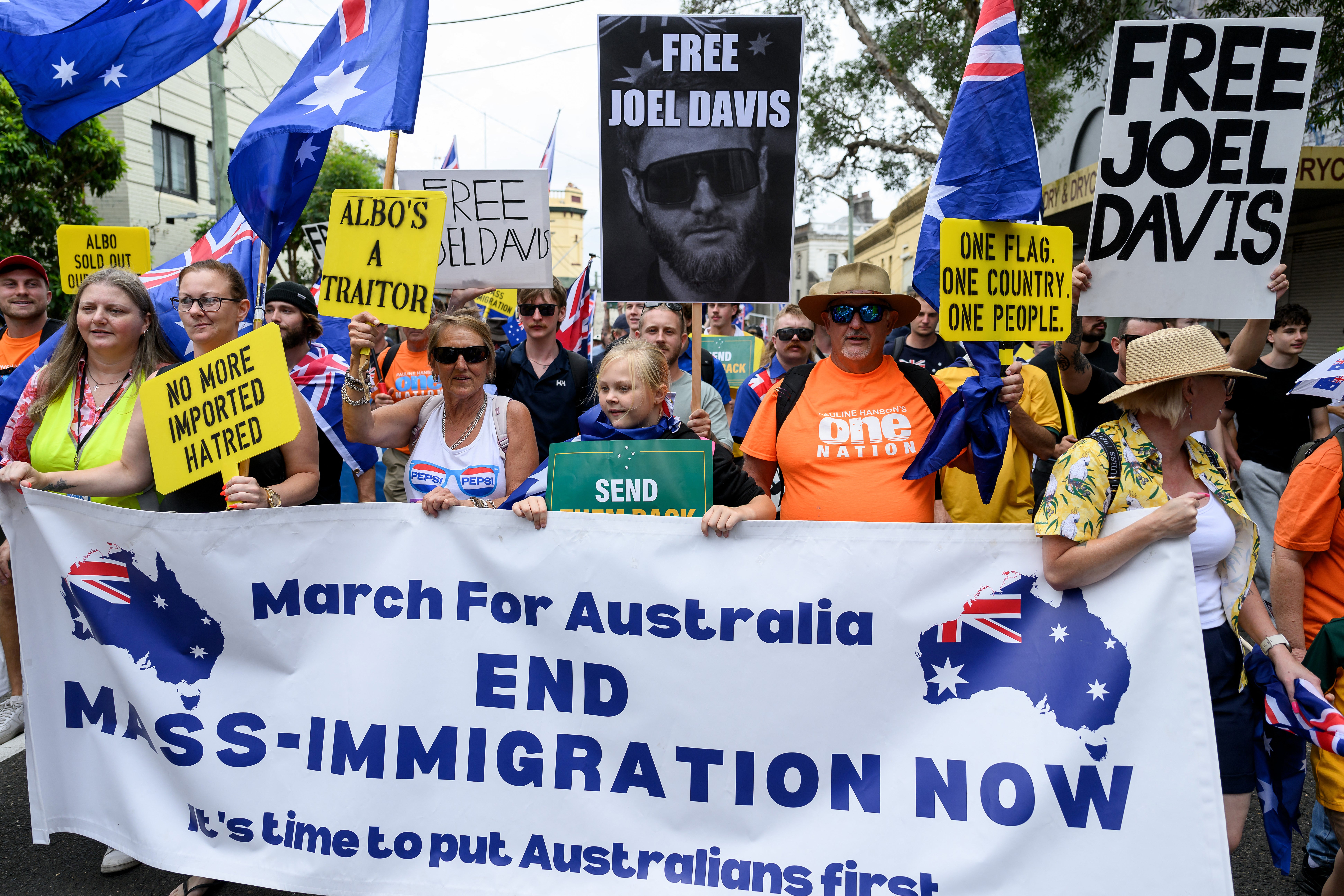 People take part in an anti-immigration rally on Australia Day in Sydney on 26 January 2026