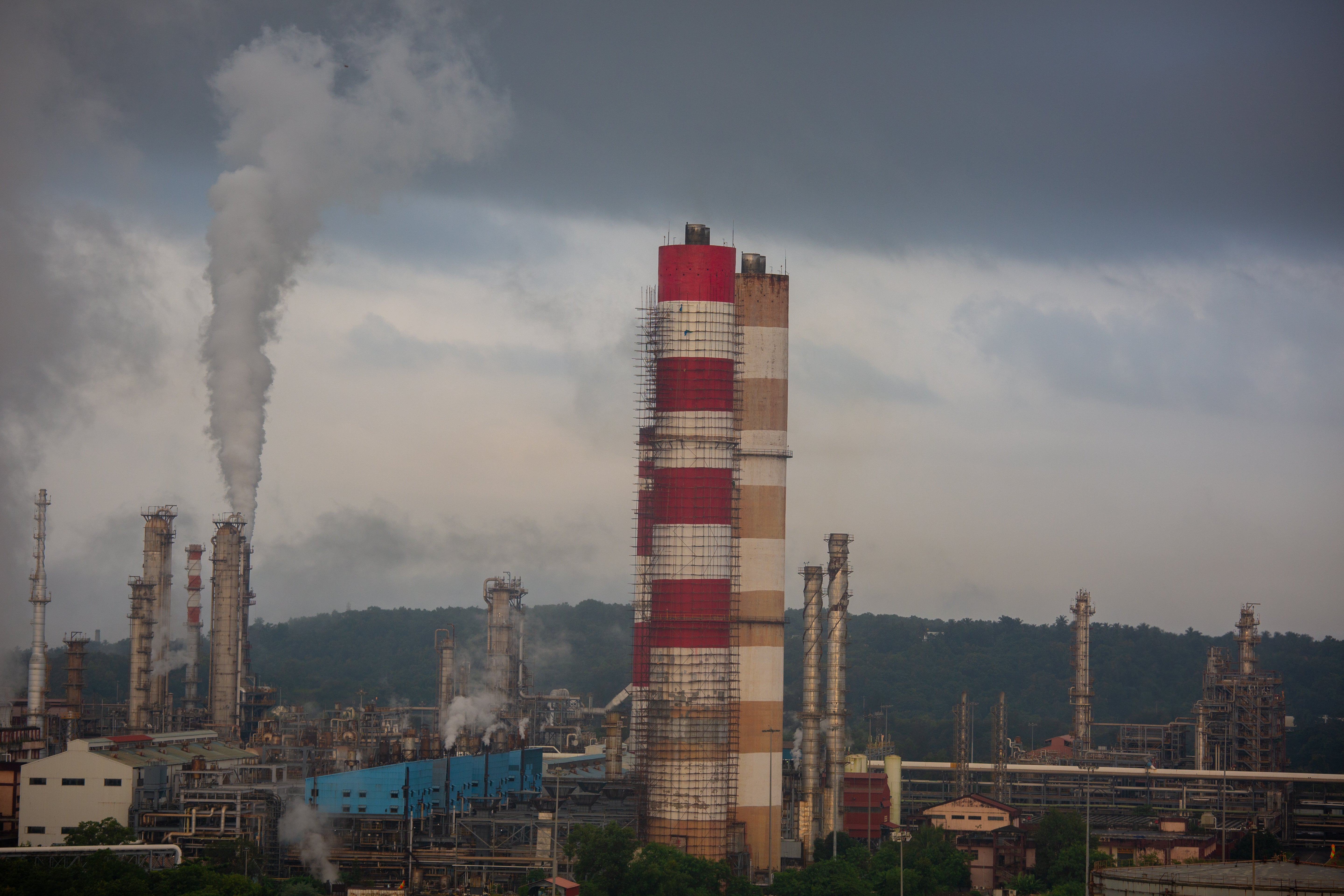 A general view shows a section of the Mangalore Refinery and Petrochemicals Limited (MRPL) refinery