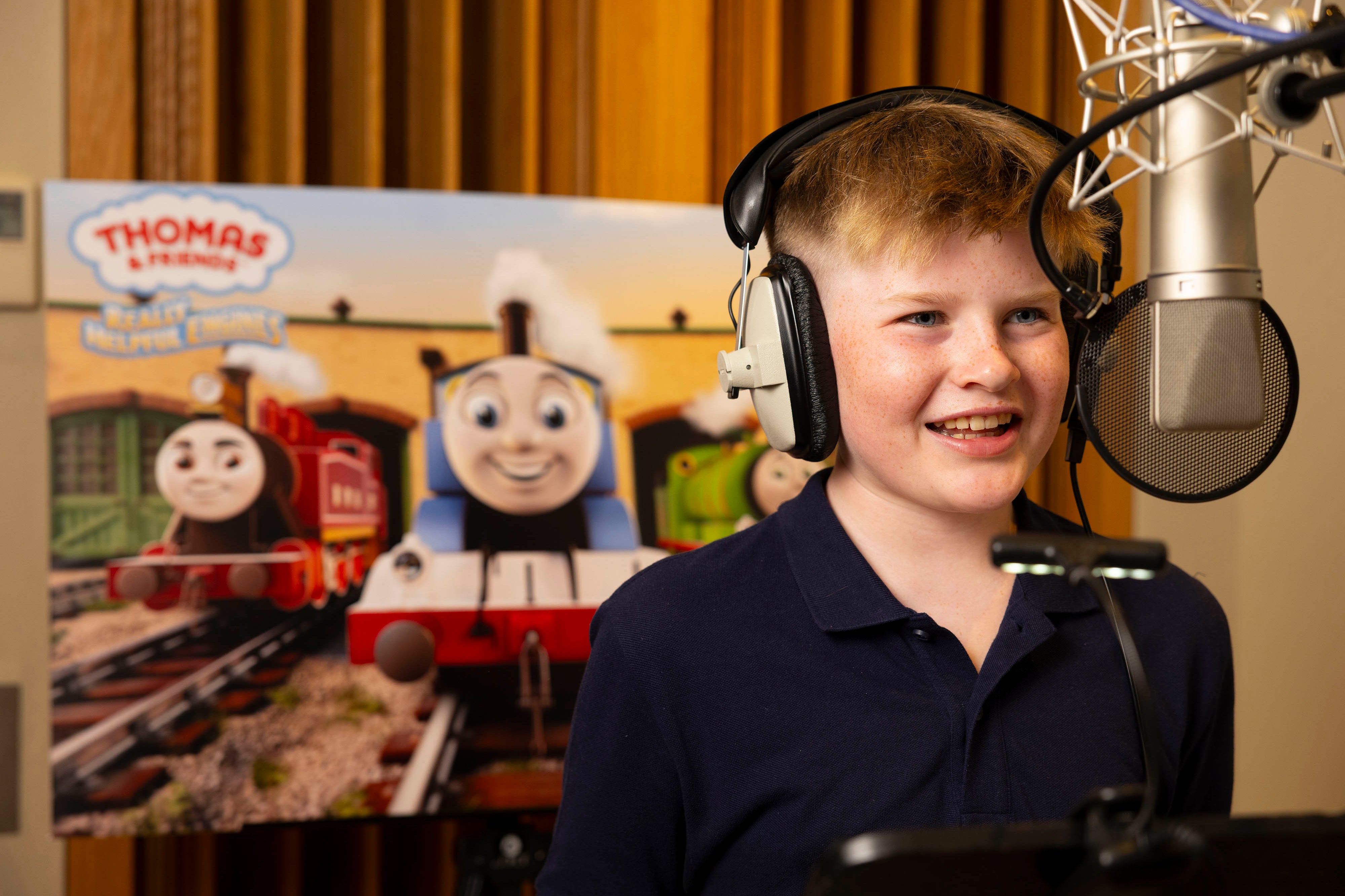 Harry Sparkes, 13, records the voice of Thomas the Tank Engine at Soho Square studios in London (PA)