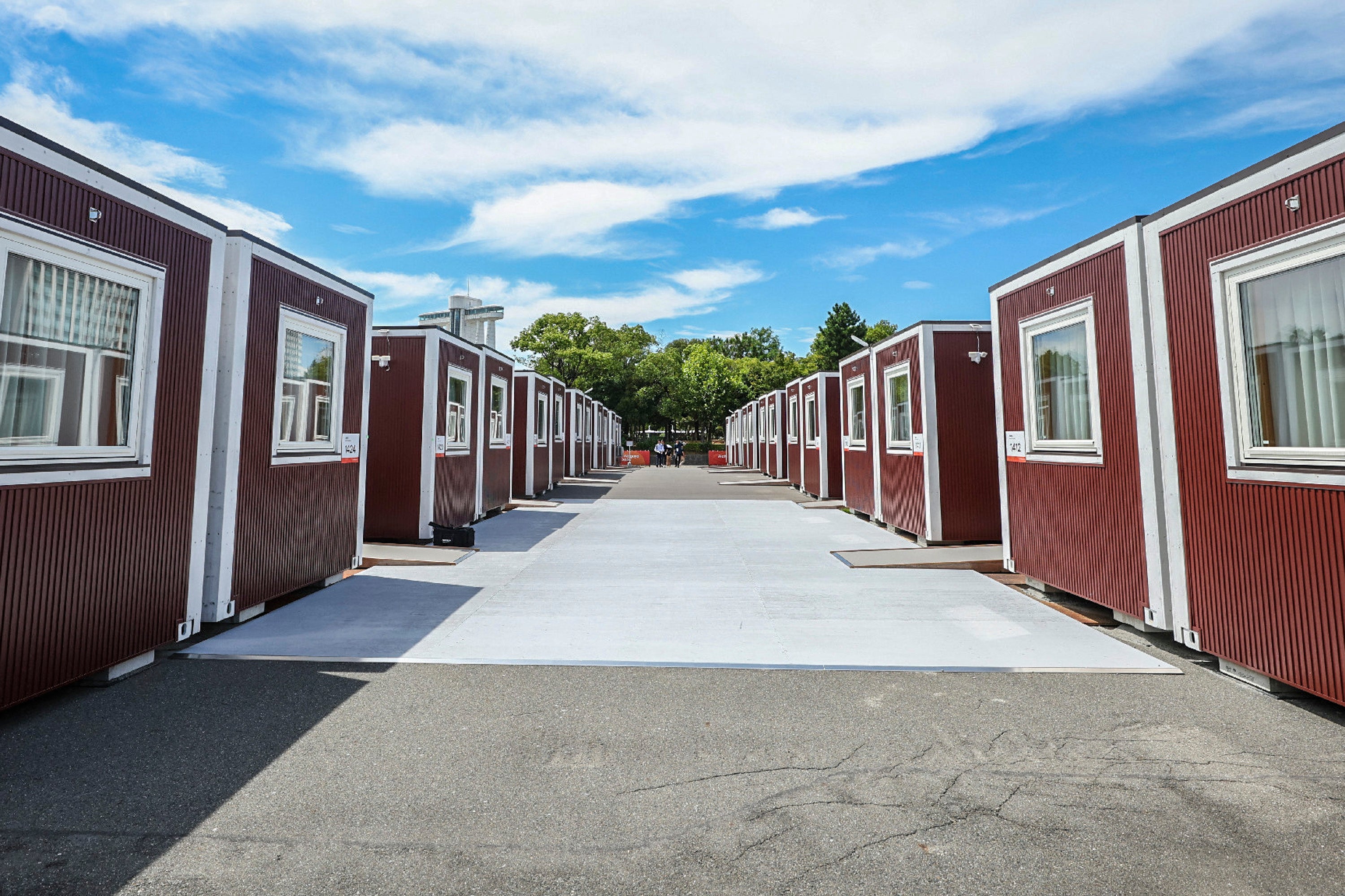 This picture taken on 26 August 2026 shows container-type accommodation facilities for athletes of the 2026 Asian Games