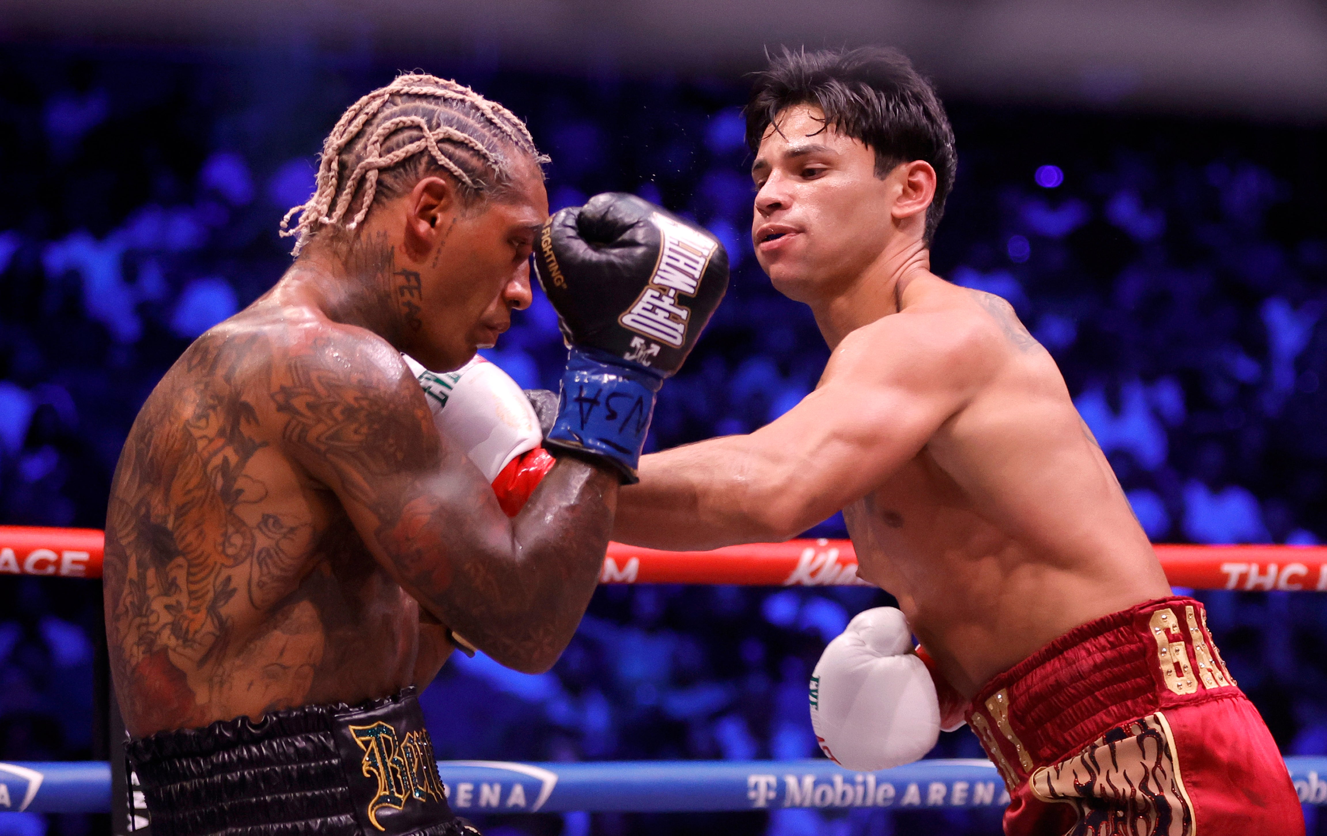 Conor Benn (left) during his stoppage loss to Ryan Garcia