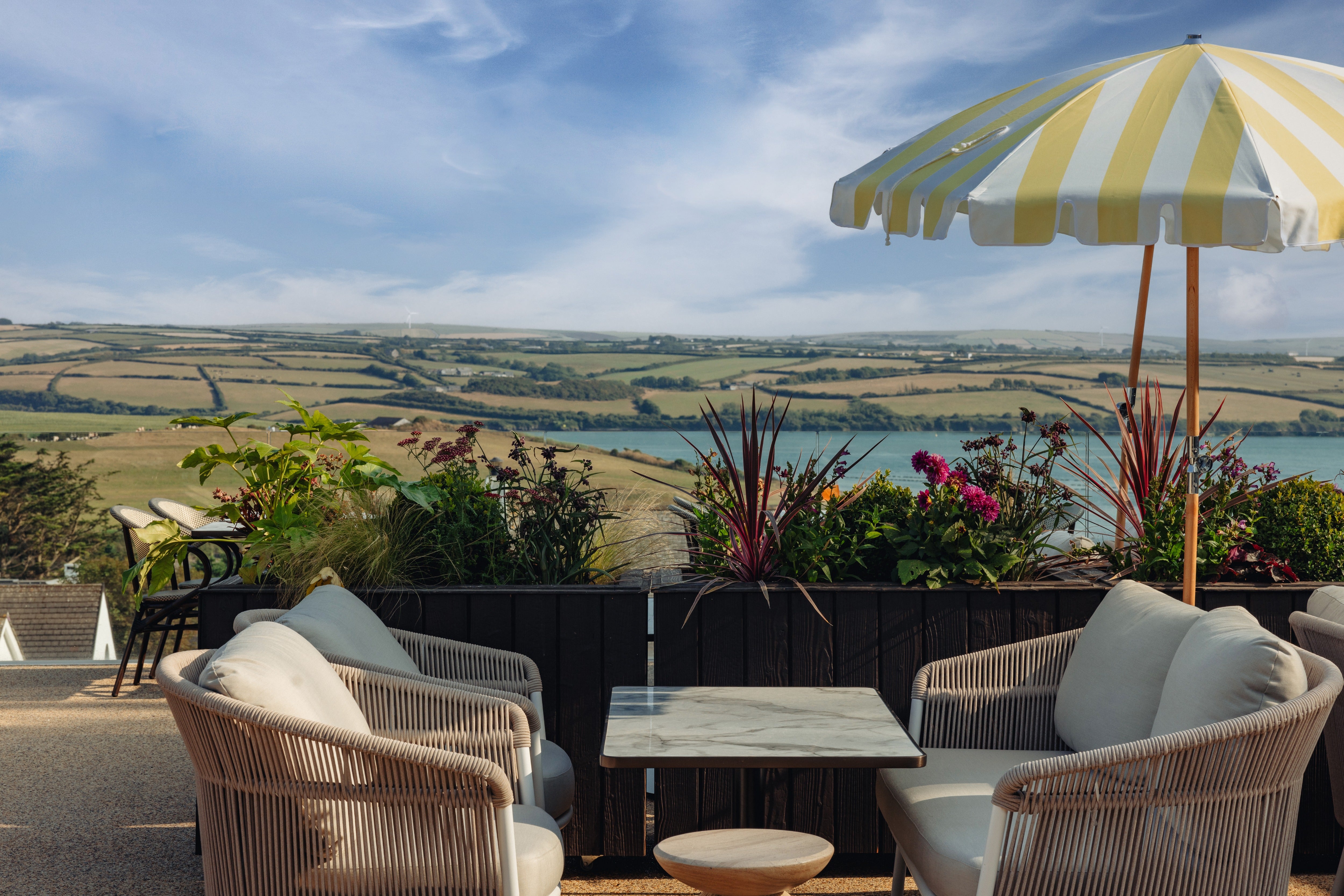 Drink in the views while sipping a local Camel Valley wine on the St Enodoc hotel terrace (Rebecca Hope)