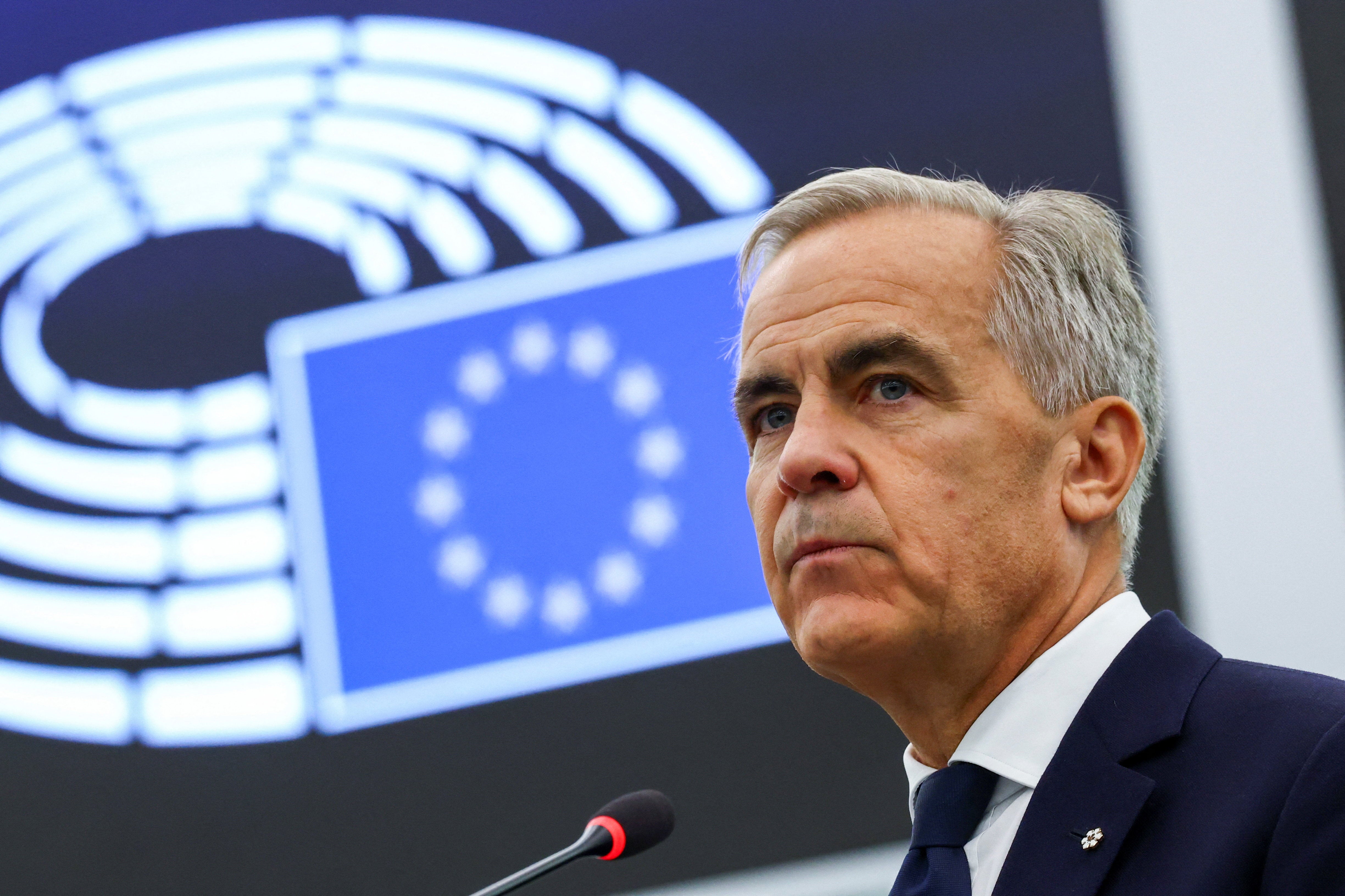 Canadian Prime Minister Mark Carney addresses the European Parliament in Strasbourg