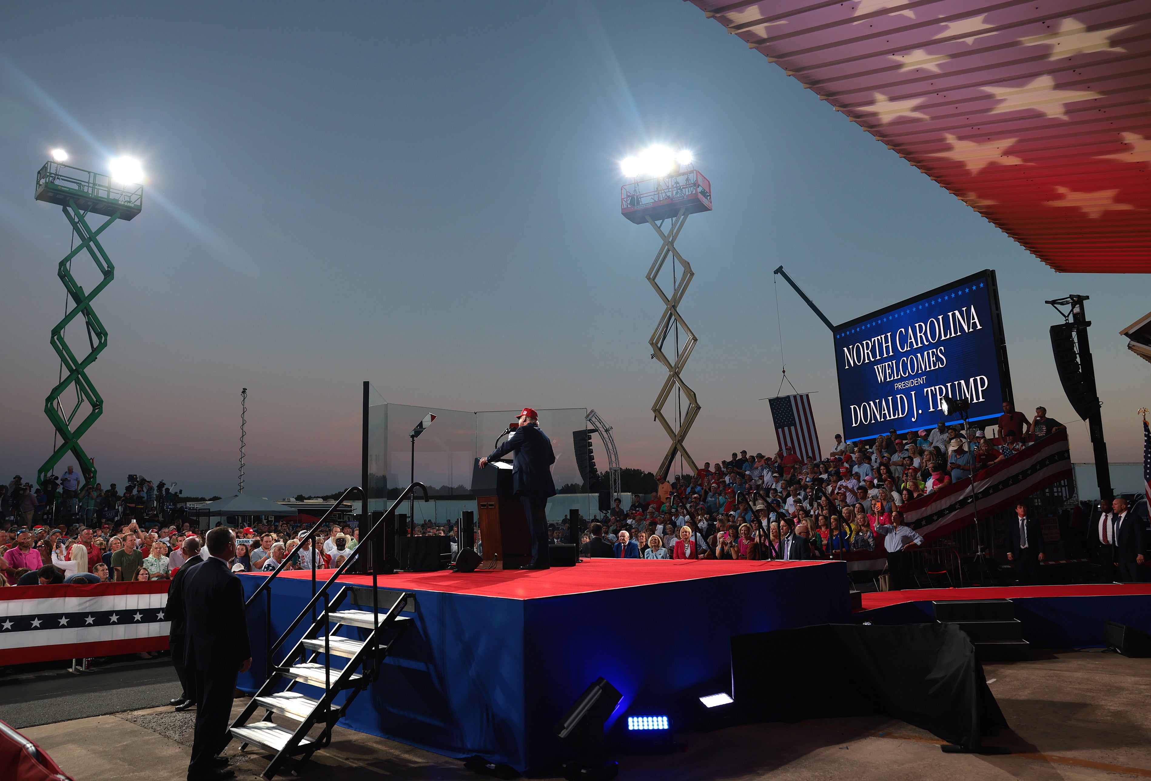During his hour-long address in Gastonia, Trump painted North Carolina as riddled by crime and accused Democrats of being communists