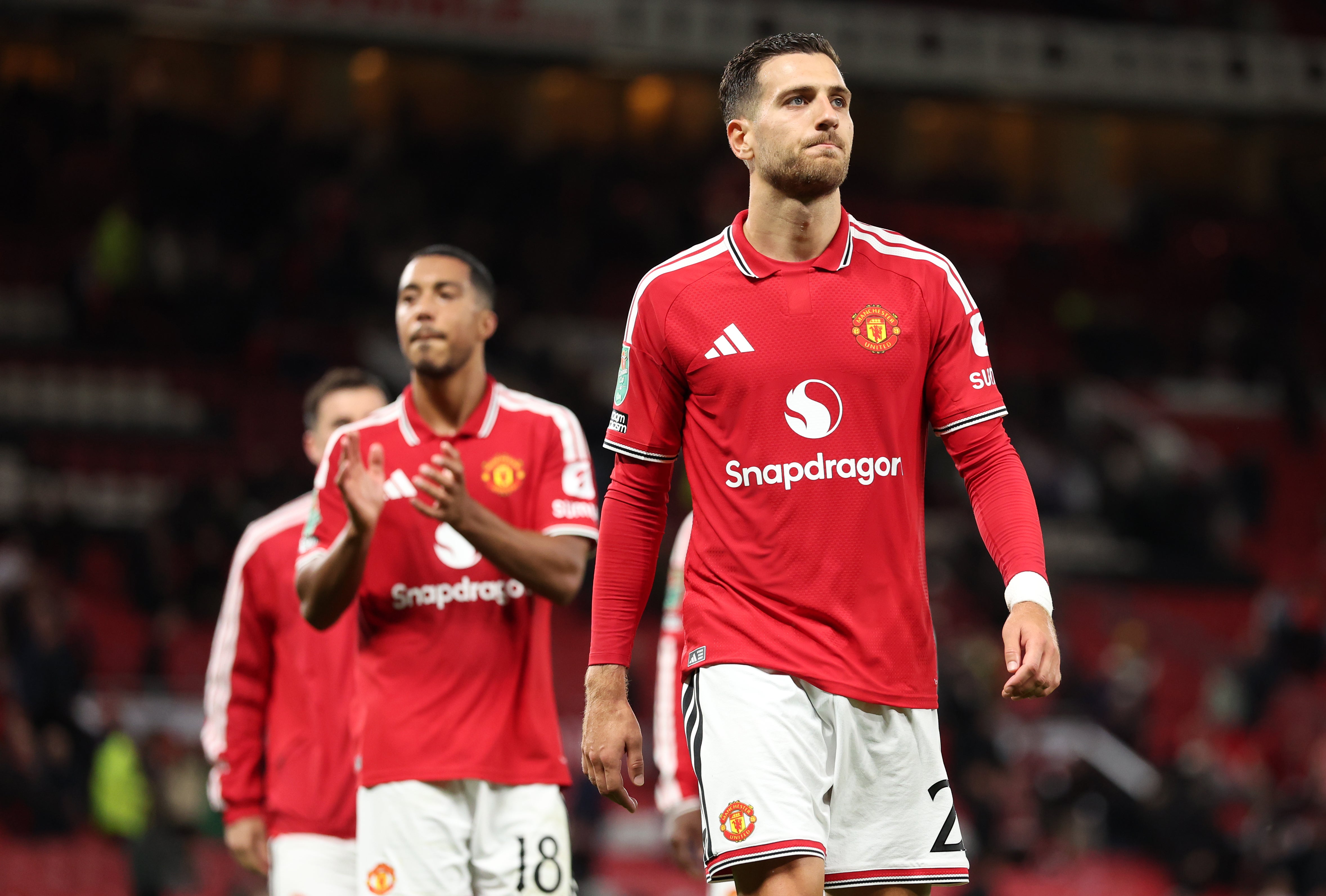 Diogo Dalot of Manchester United reacts after defeat to Brighton