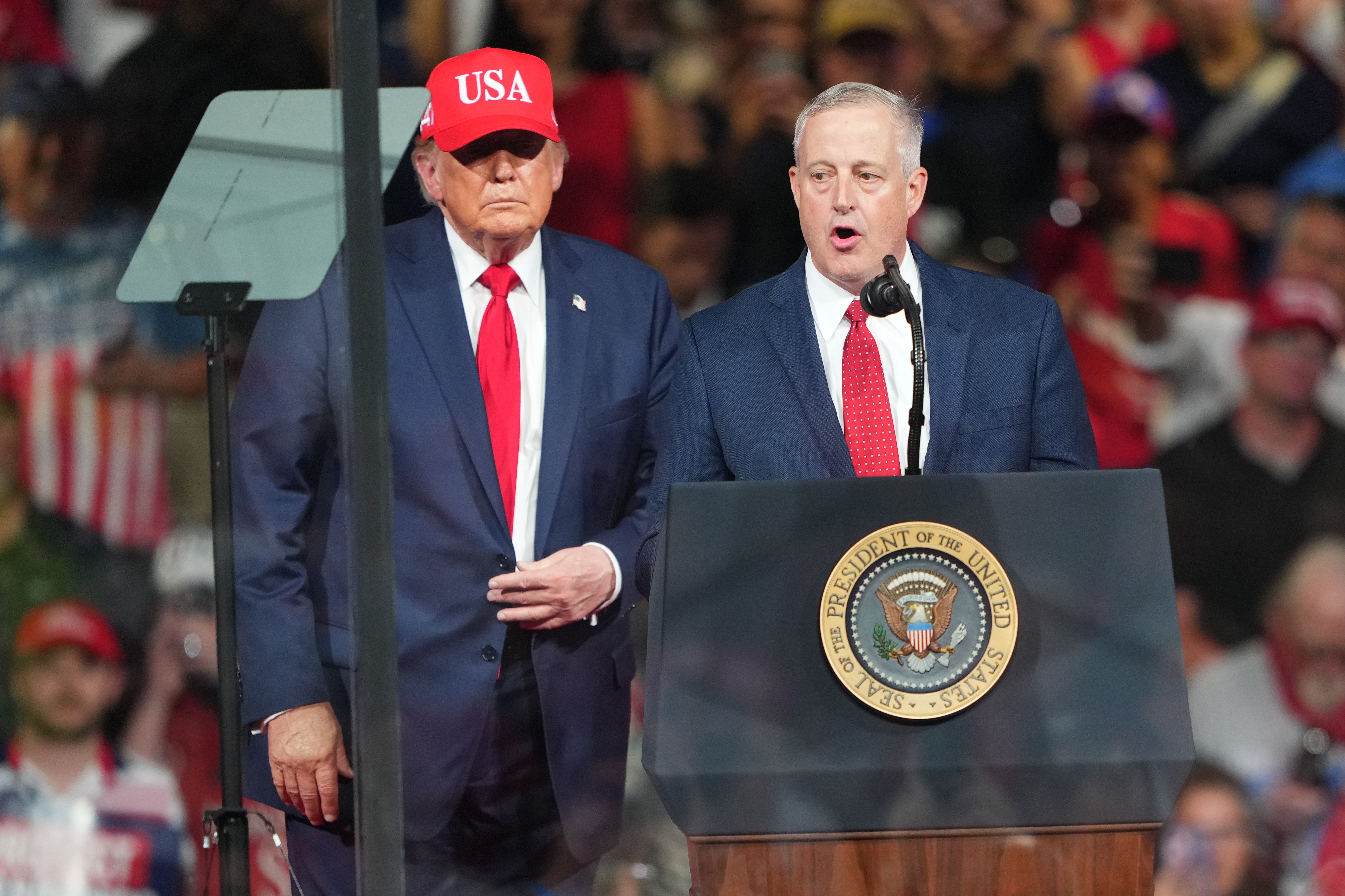 ‘He’s a real ball-breaker, let me tell you, but he’s great,’ the president said of Michael Whatley. ‘He’s strong on crime, strong on your economic world’