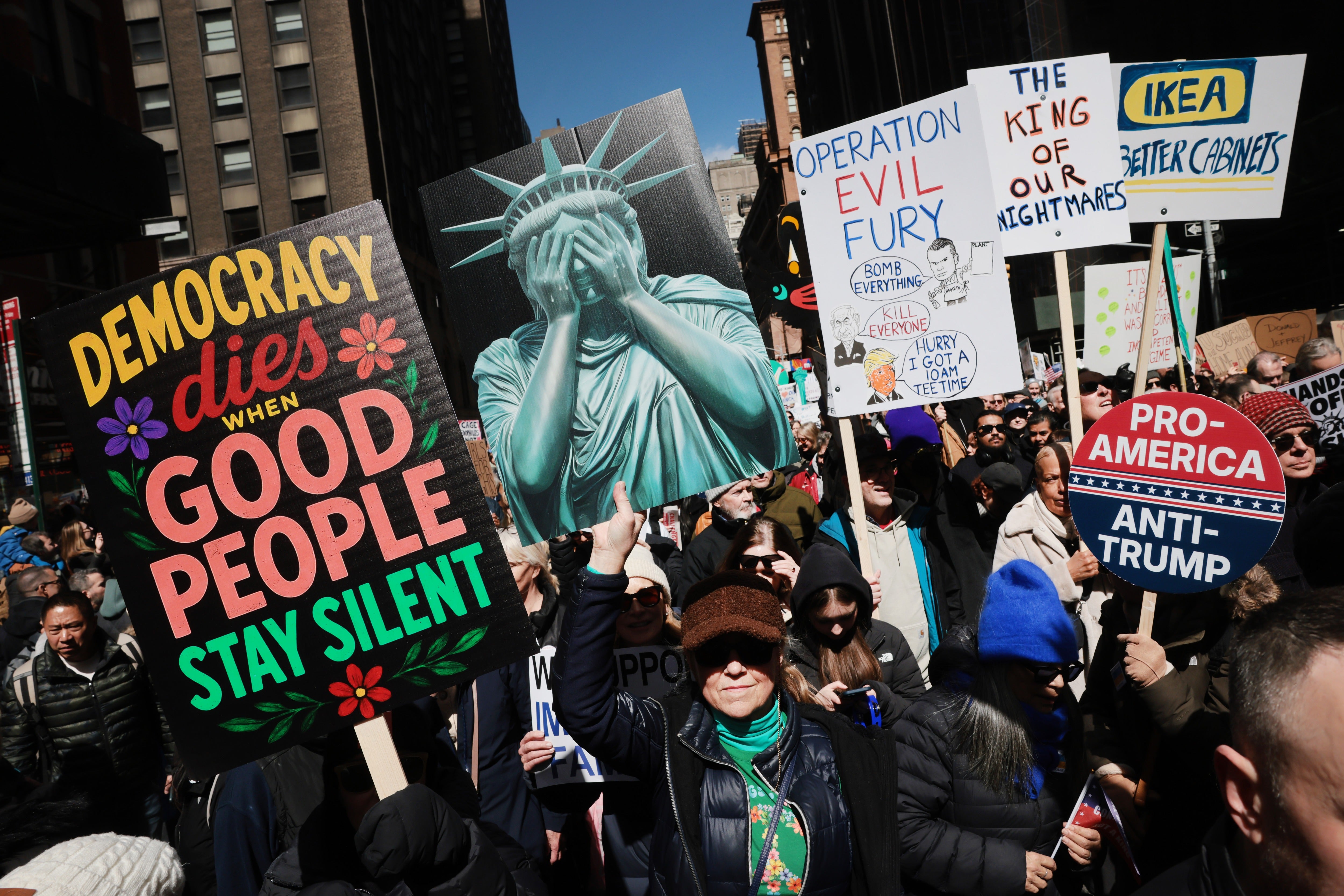 Last year's 'No Kings' protests took place across the United States, with millions of people in attendance. Mike Milstein, a Chicago PD civilian employee, was suspended after he made two Facebook posts from a No Kings rally in Denver. He is now suing the City of Chicago for chilling his First Amendment rights (Getty Images)