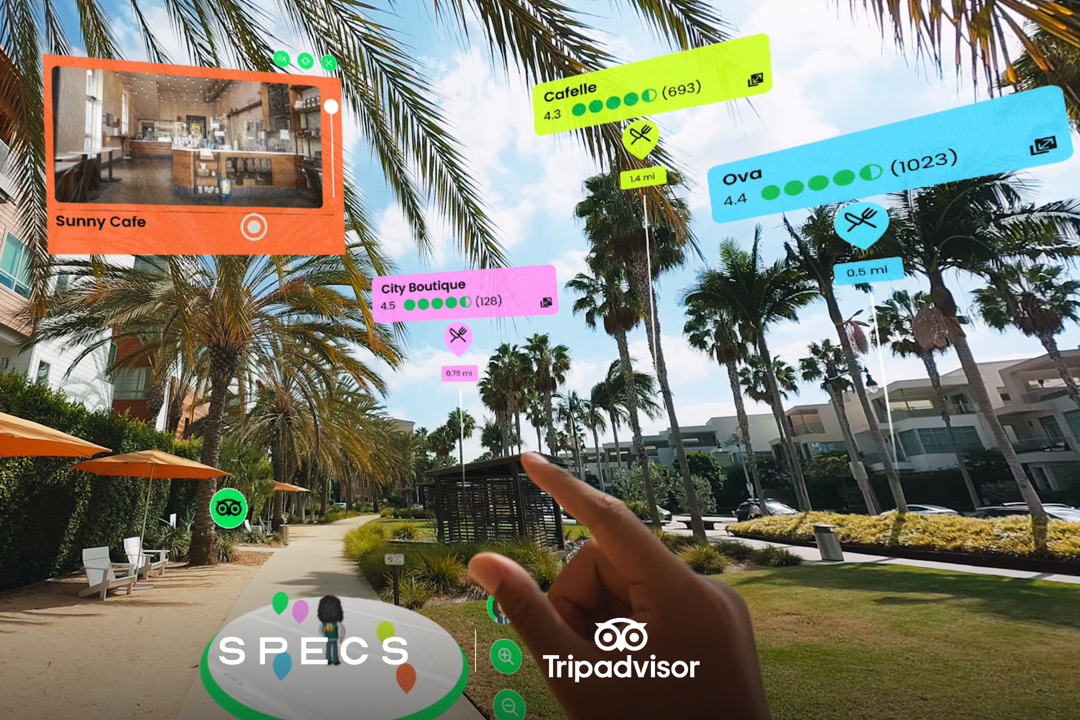 A partnership with Tripadvisor sees floating pointers in the air to show you locations of relevant restaurants and stores (Specs)
