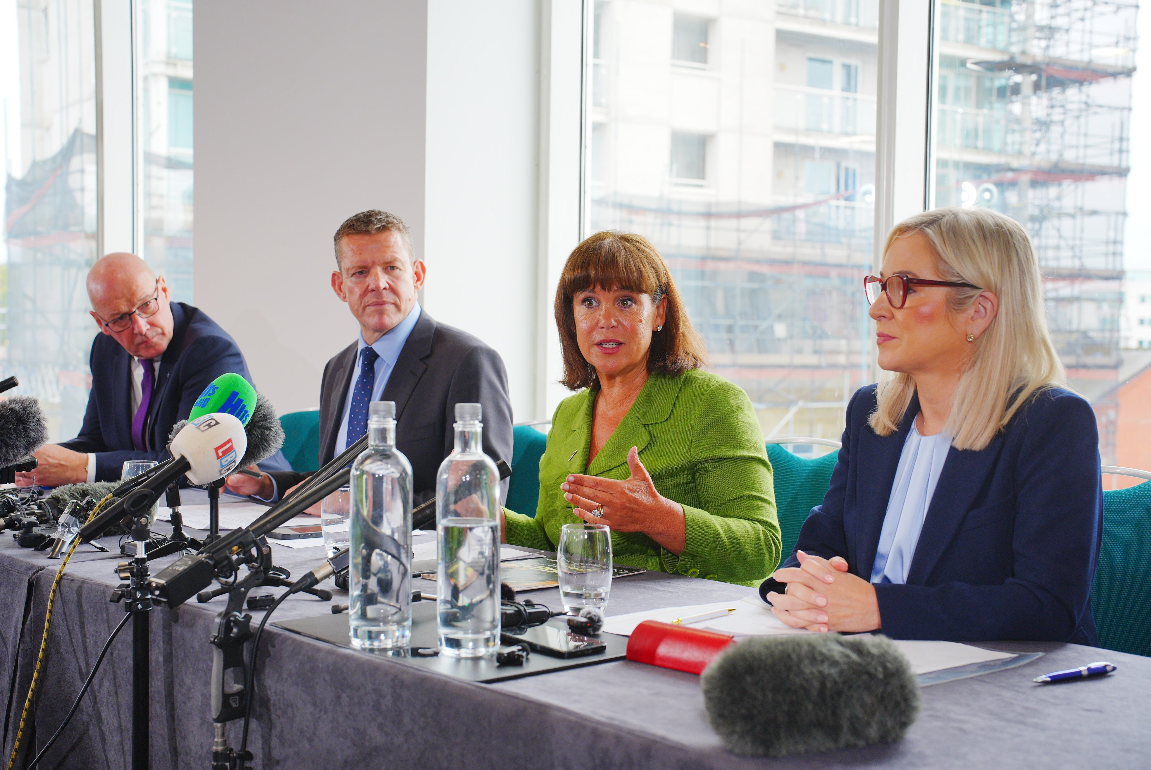 (left to right) First Minister of Scotland John Swinney, First Minister of Wales Rhun ap Iorwerth, Sinn Féin leader Mary Lou McDonald and First Minister of Northern Ireland Michelle O’Neill, during a meeting in Cardiff (PA) (PA Wire)