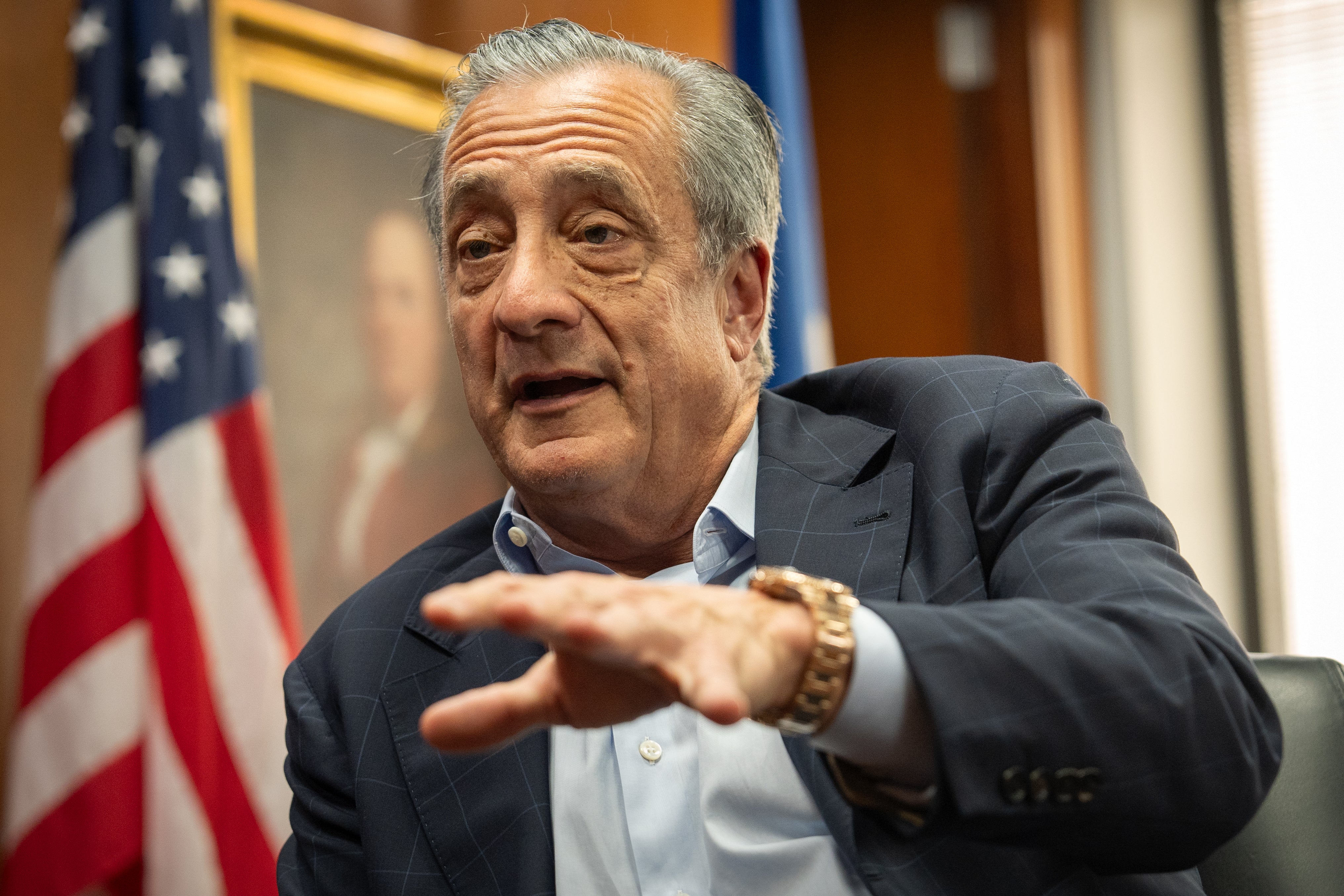 Postmaster General David Steiner speaks during an interview with The Associated Press at the United States Postal Service headquarters
