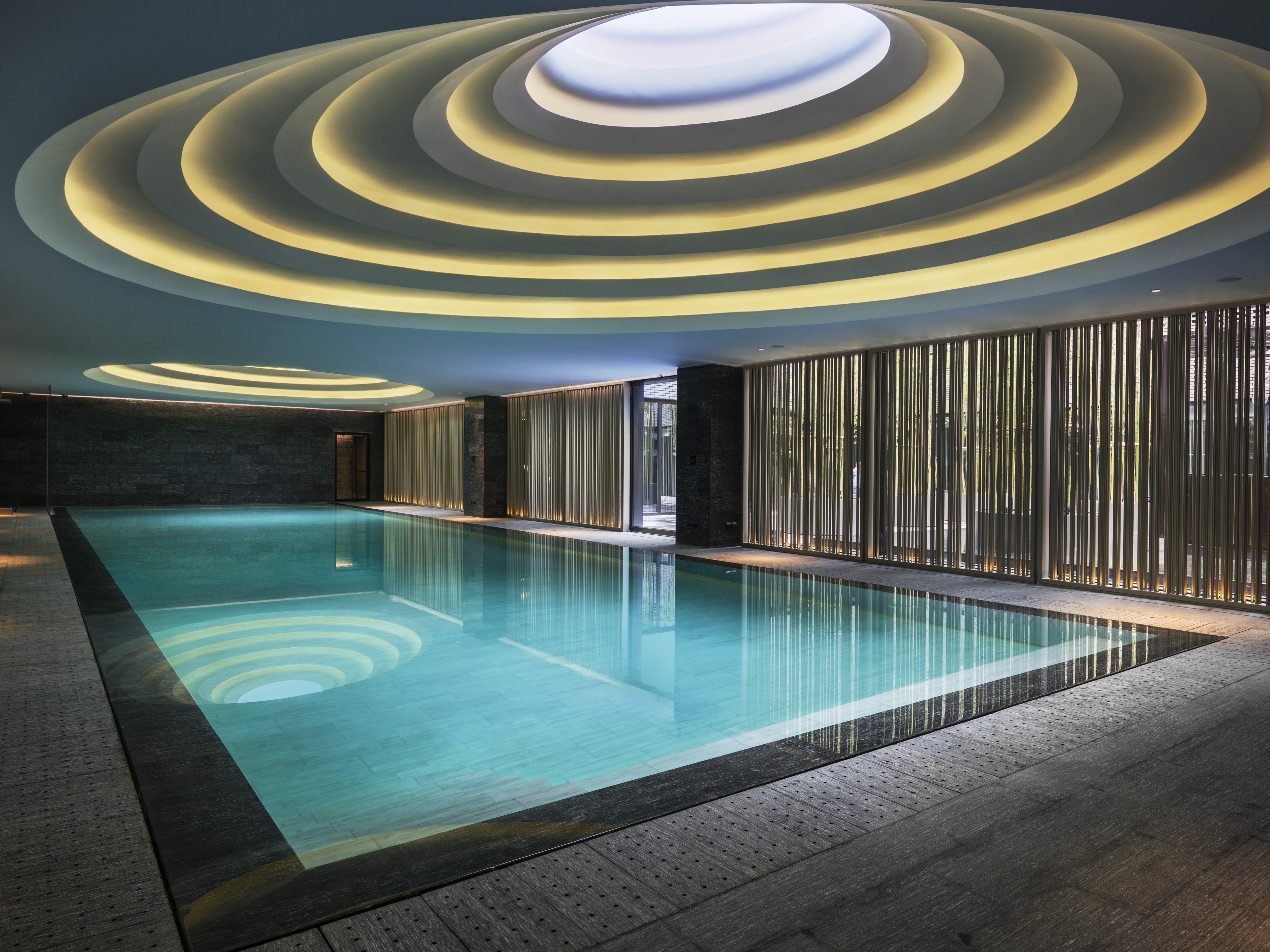 The pool is a relaxing space with gentle lighting