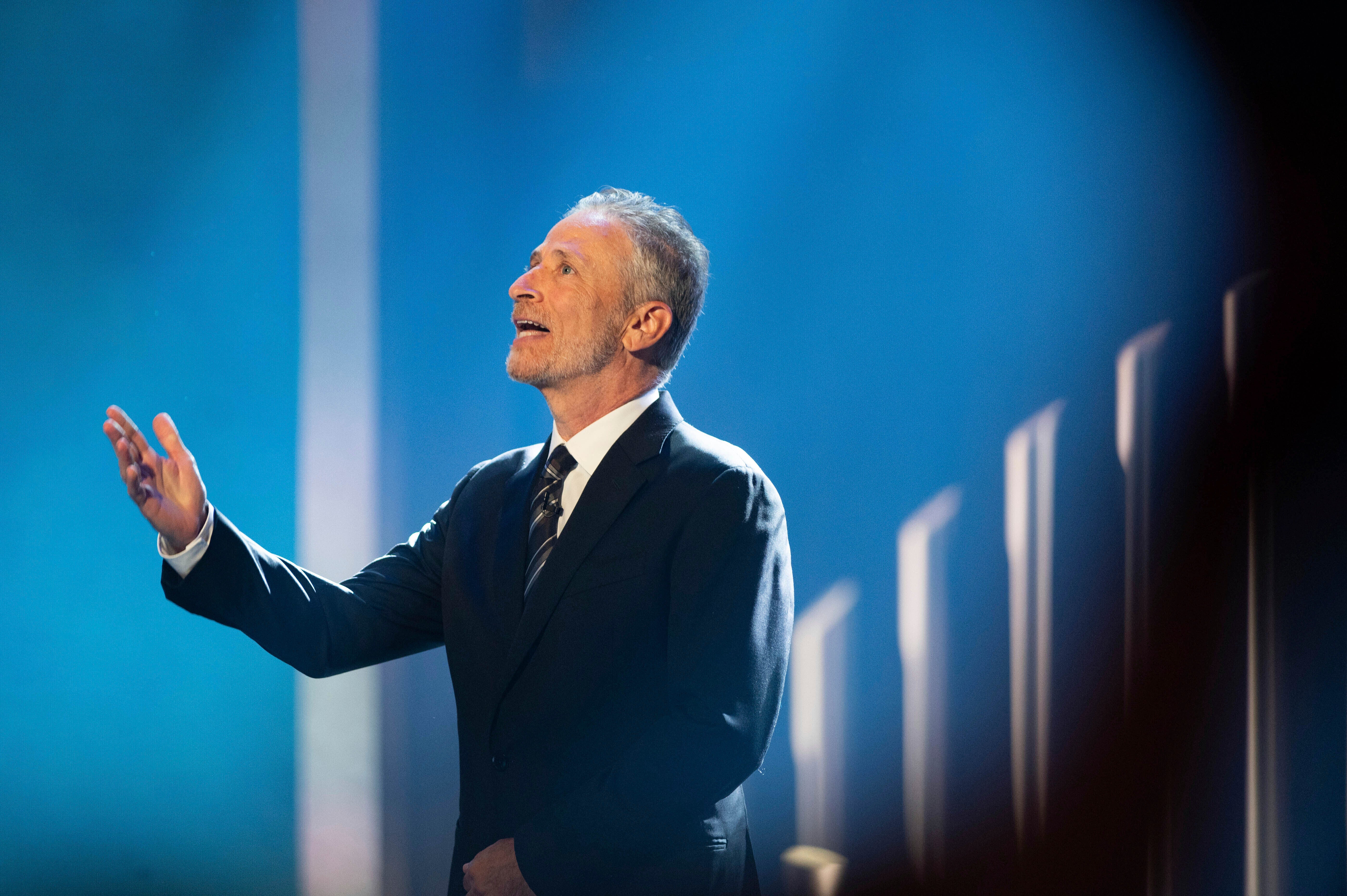 Mark Twain Prize recipient Jon Stewart is introduced at the start of the 23rd annual Mark Twain Prize for American Humor at the Kennedy Center for the Performing Arts in 2022