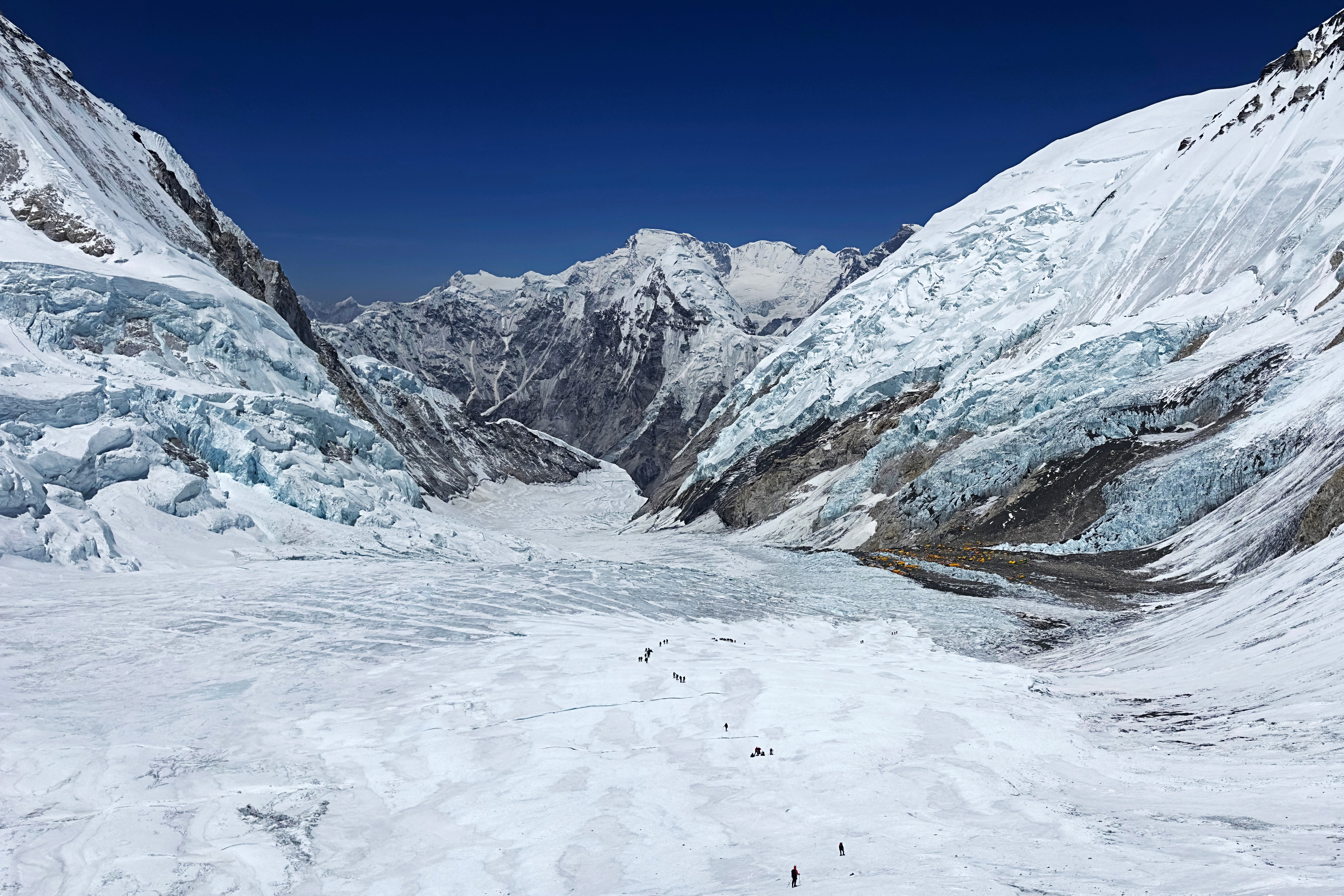 Mountaineers at the Khumbu Glacier during their ascend to Mount Everest's summit in Nepal (AFP/Getty)