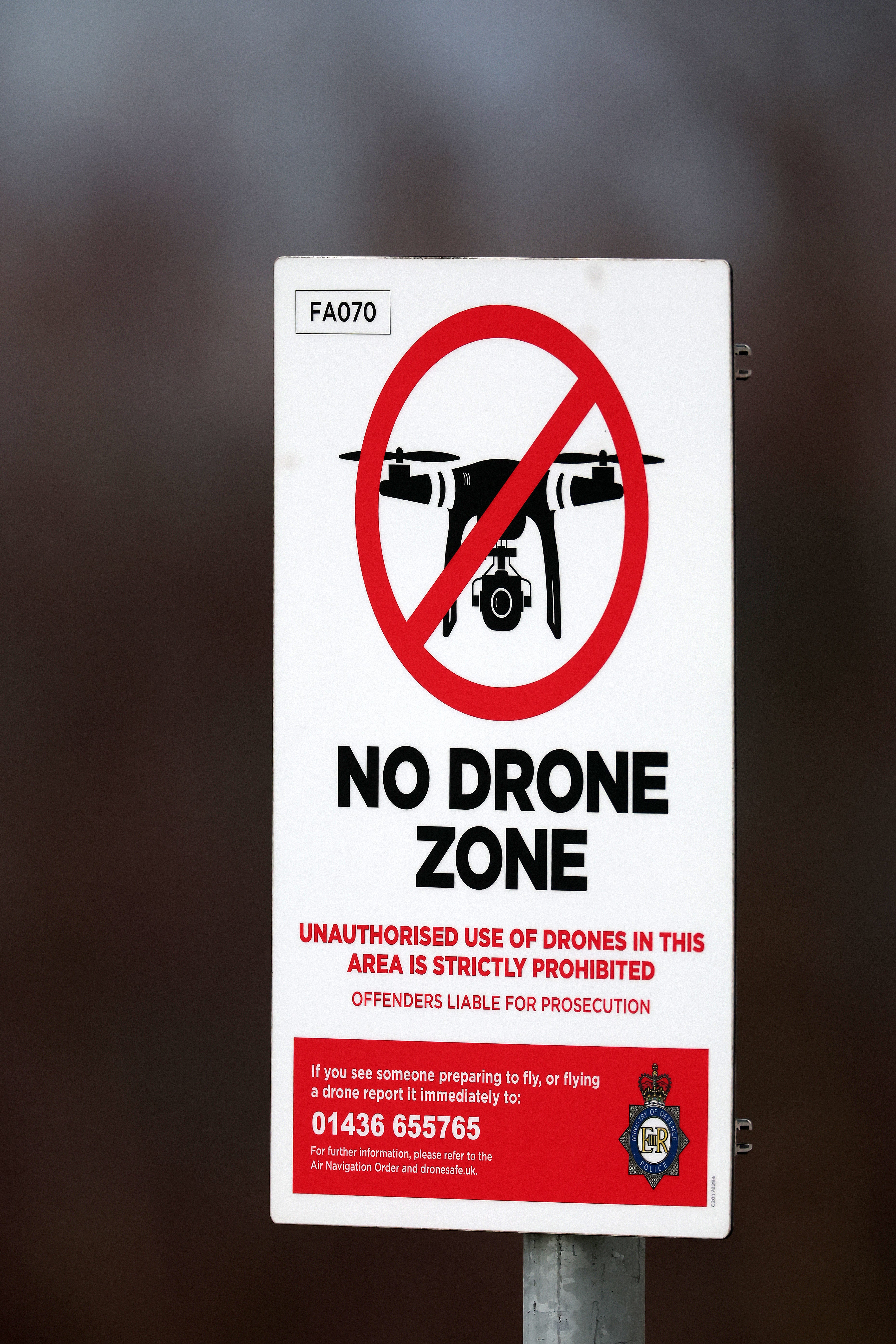 A 'no drone zone' sign near His Majesty's Naval Base Clyde in Scotland (Getty)