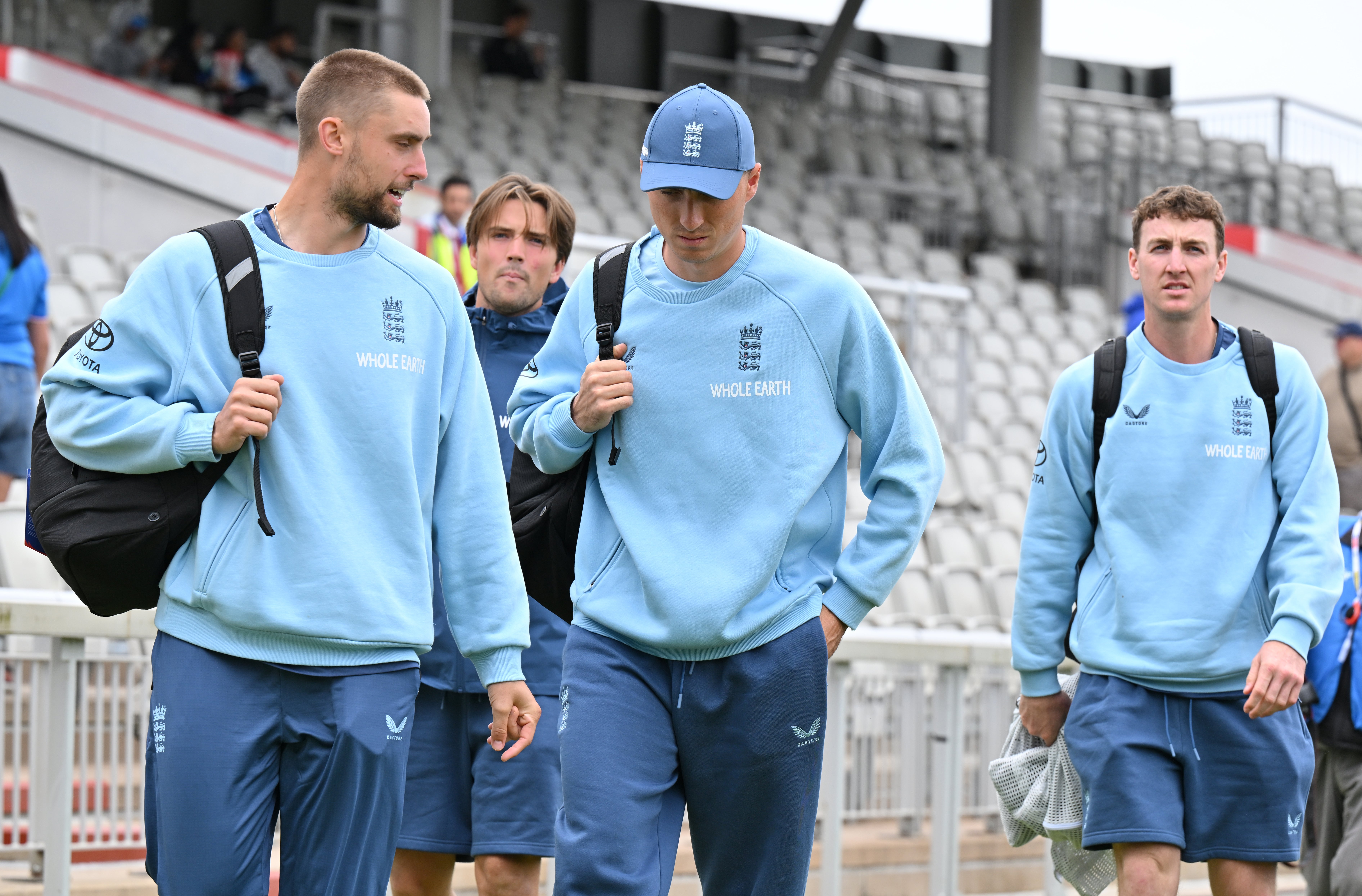 Will Jacks, Tom Banton and captain Harry Brook, left to right, are part of a tight-knit England squad (Bruce Rollinson/PA)