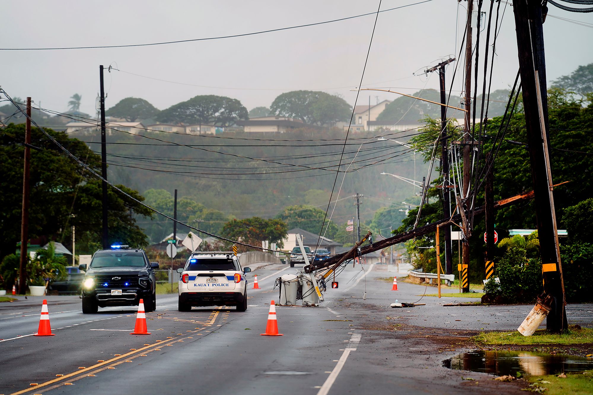 Downed power lines caused by Hurricane Lowell