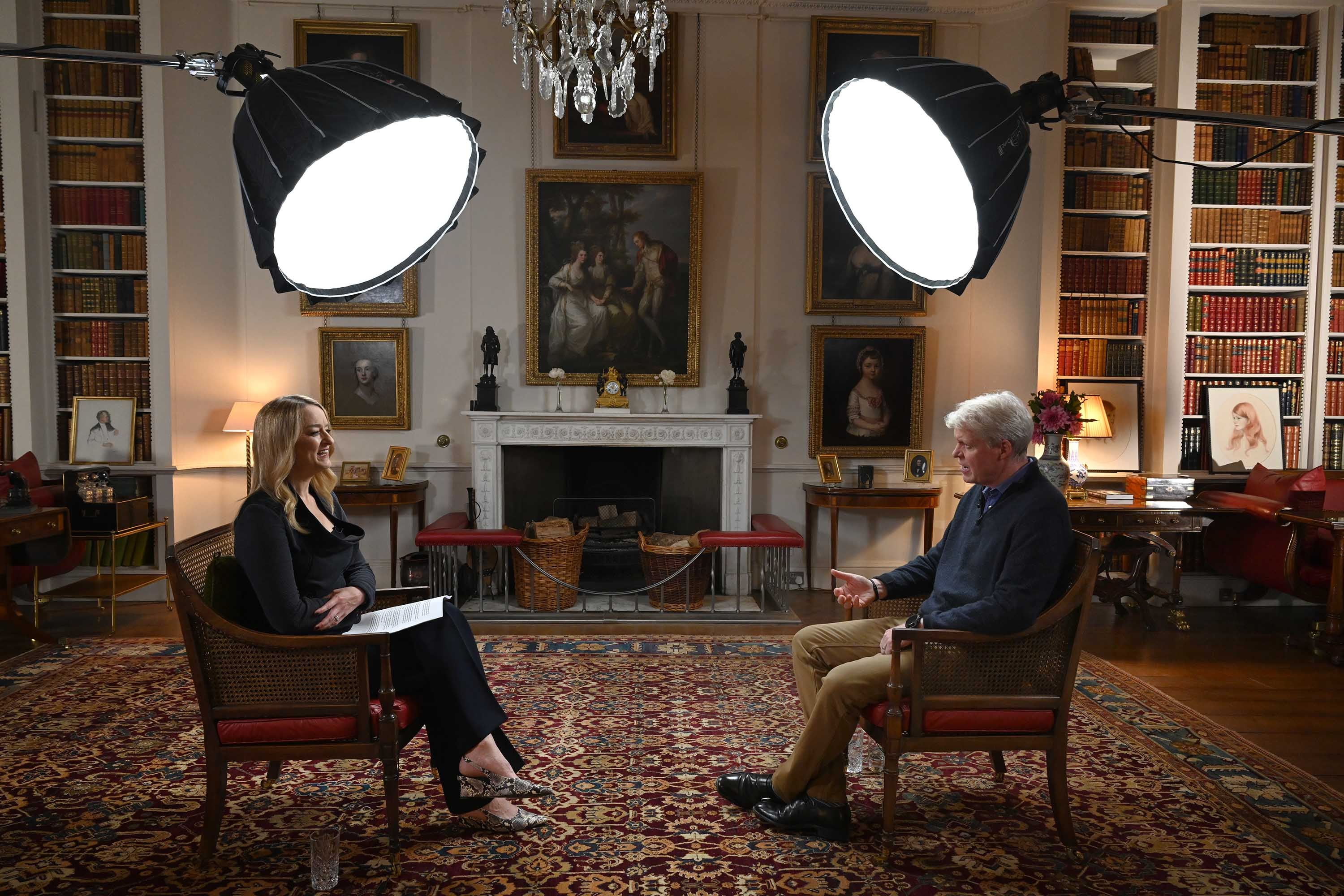 Earl Spencer, brother of Diana, Princess of Wales being interviewed by Laura Kuenssberg (Jeff Overs/BBC) (PA Media)
