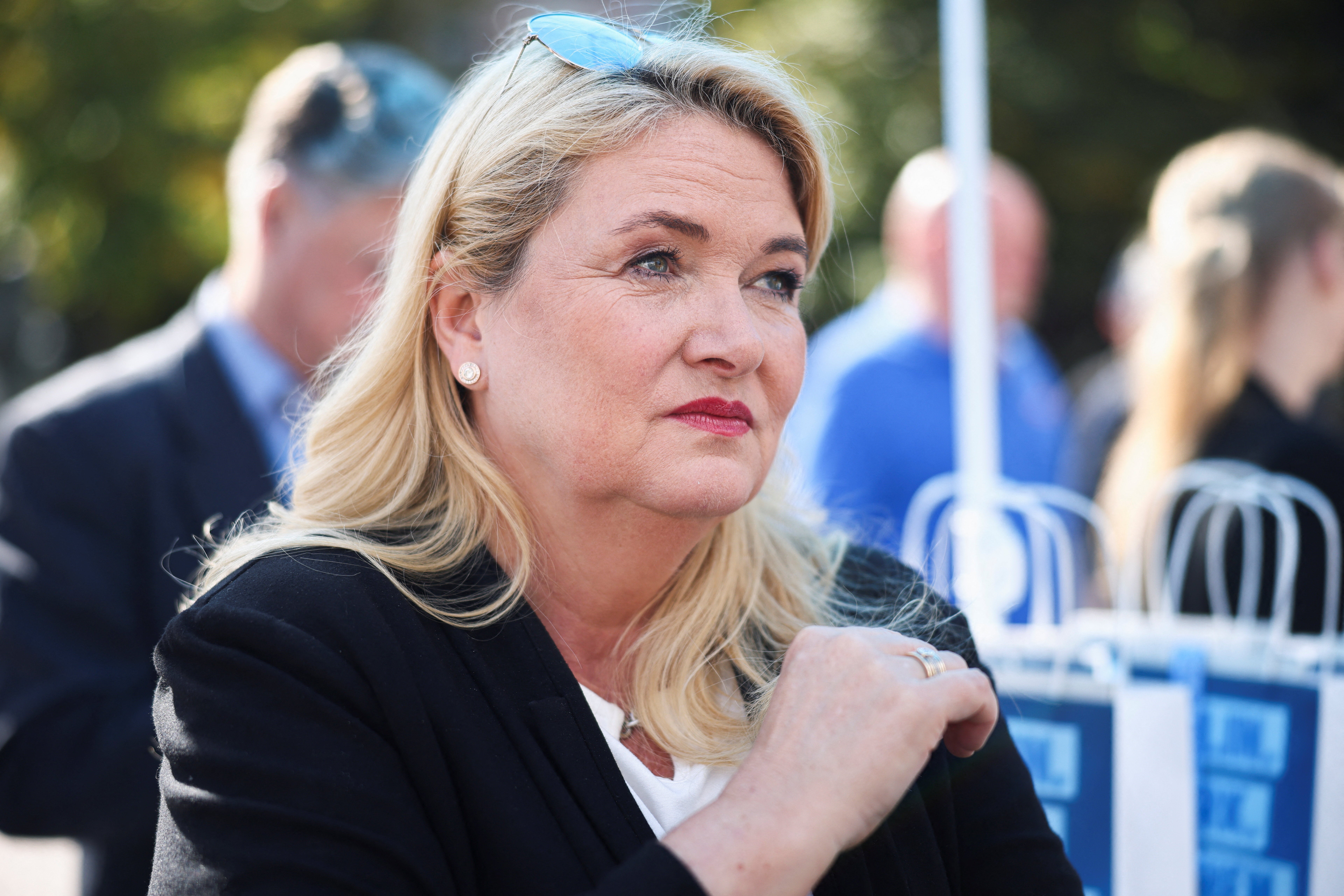 Top candidate of the far-right Alternative for Germany (AfD) Kristin Brinker campaigns before the Berlin state election