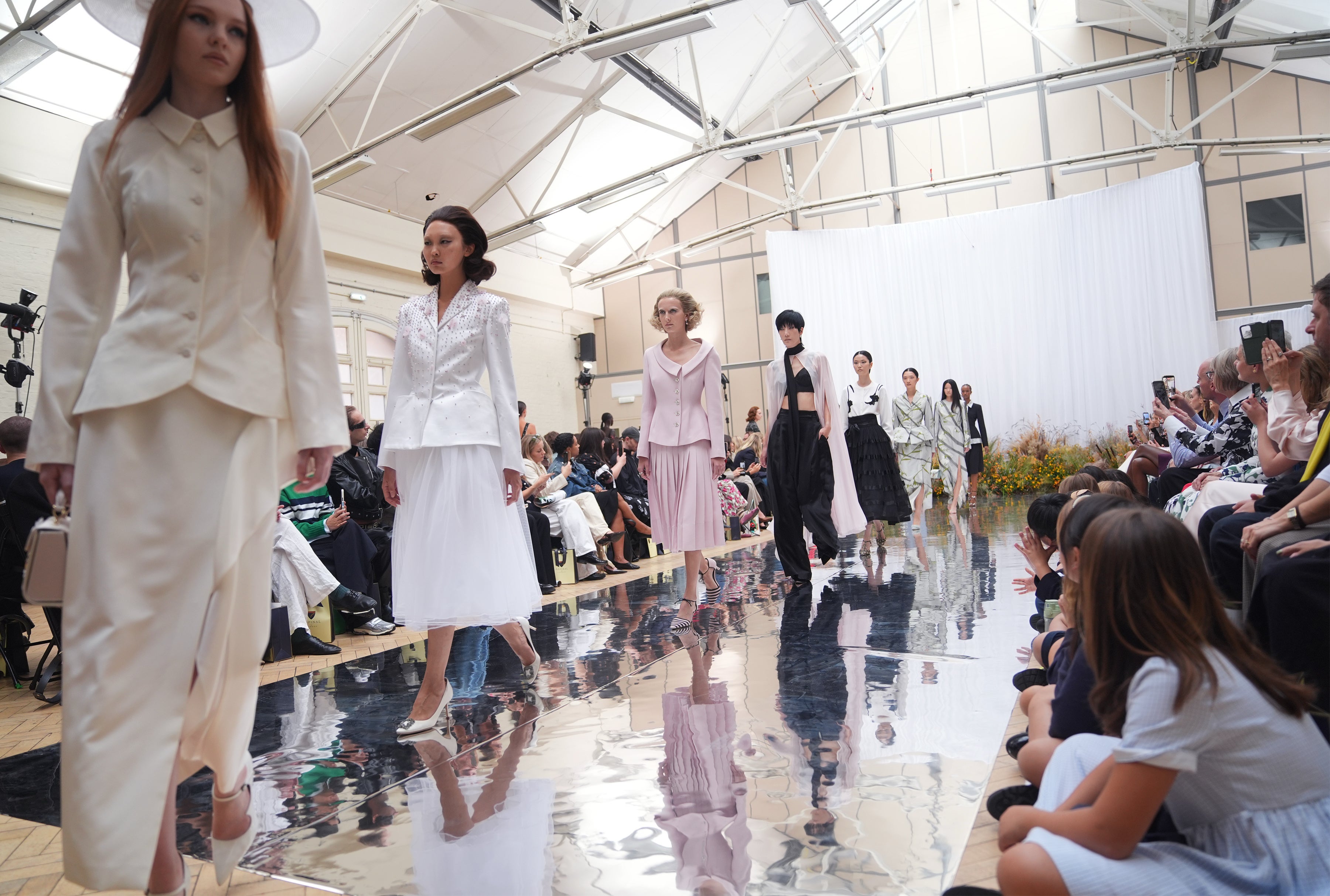 Models on the catwalk at the Patrick McDowell show at Yeomanry House, London, during London Fashion Week. Picture date: Saturday September 19, 2026.