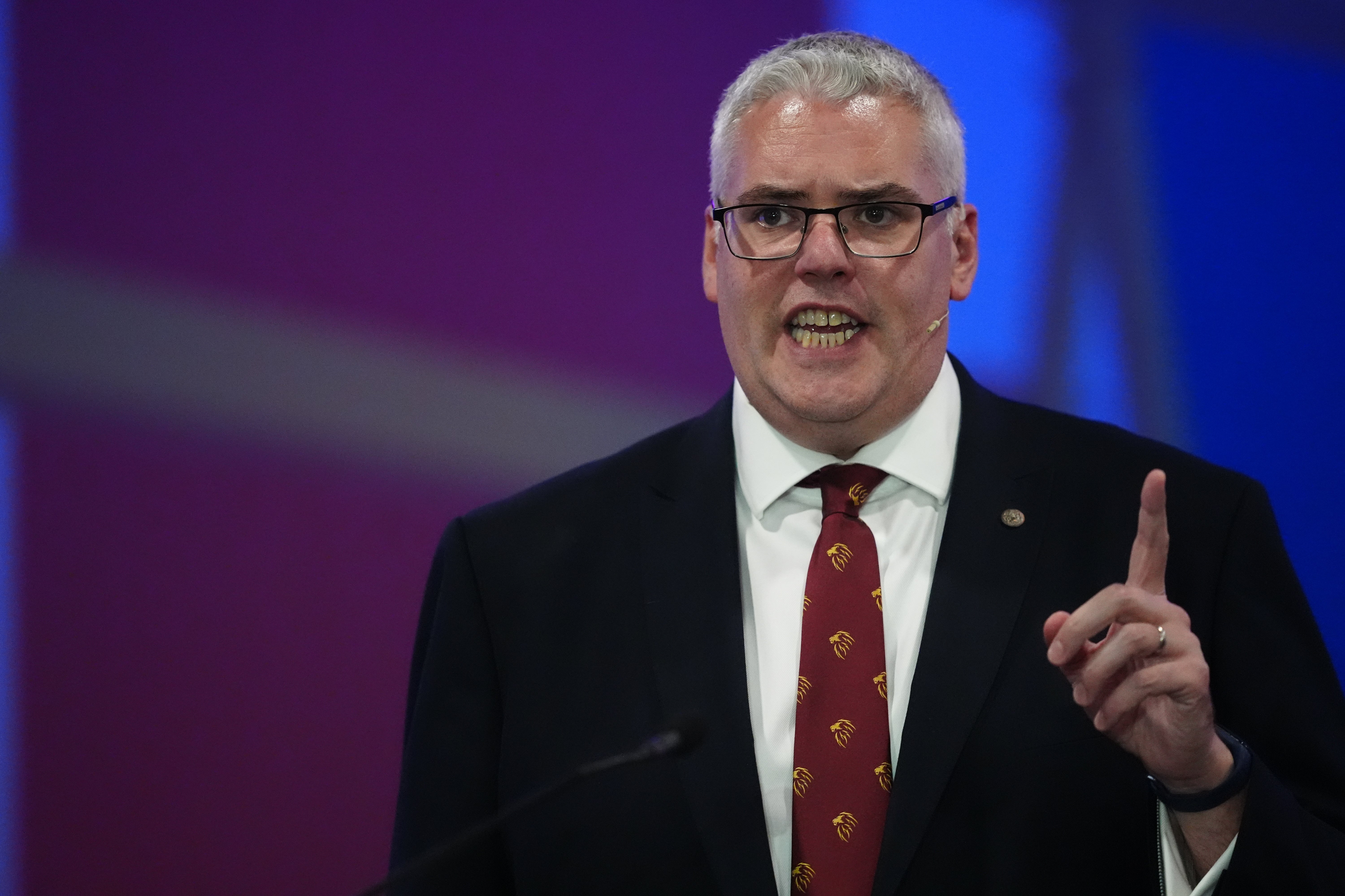 DUP leader Gavin Robinson delivers the keynote speech to his party conference (Brian Lawless/PA) (PA Wire)