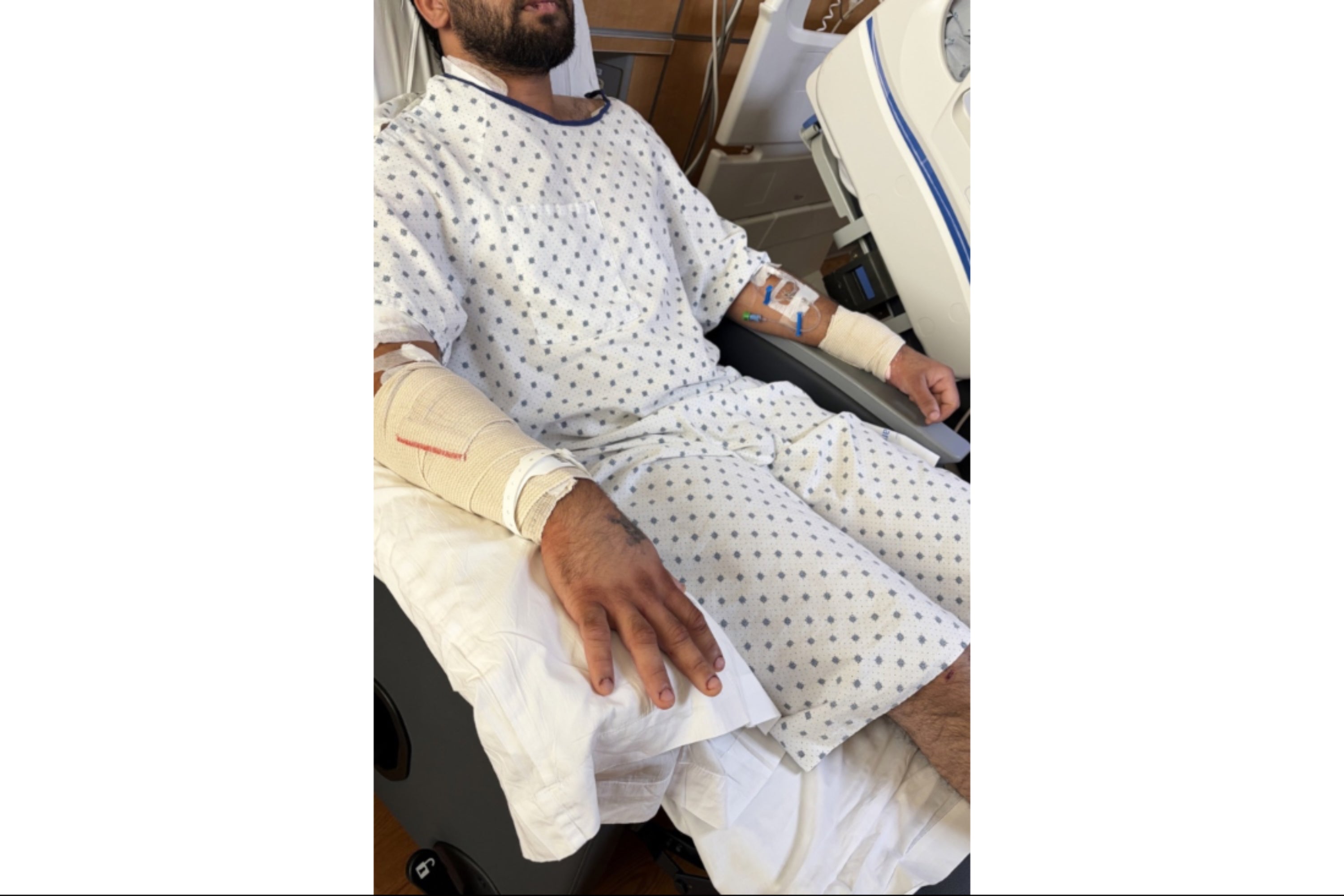 He suffered stabs to the neck and chest and over a dozen other cuts but survived