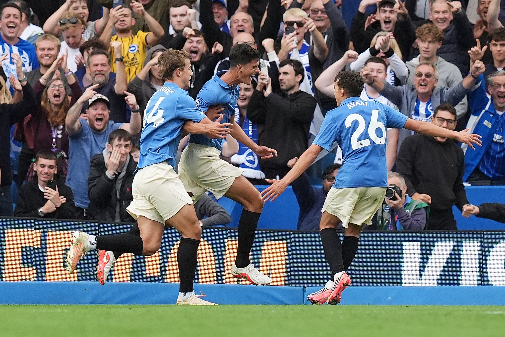 Chema Andres (centre) celebrates his side’s third