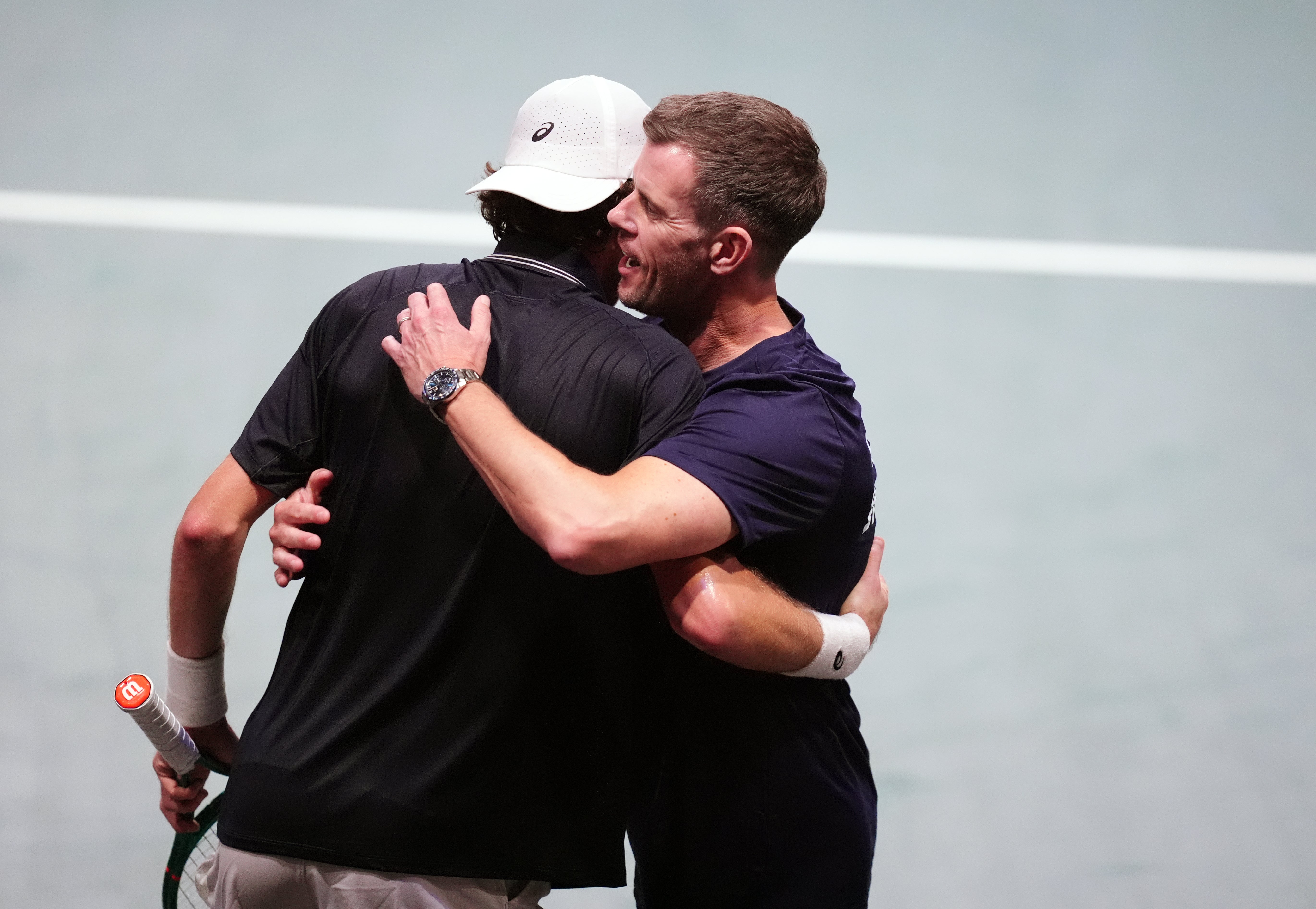 Toby Samuel, left, is congratulated by Leon Smith (John Walton/PA)