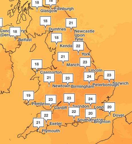 Weather mapped: Where temperatures could hit 24C in final blast of summer sun