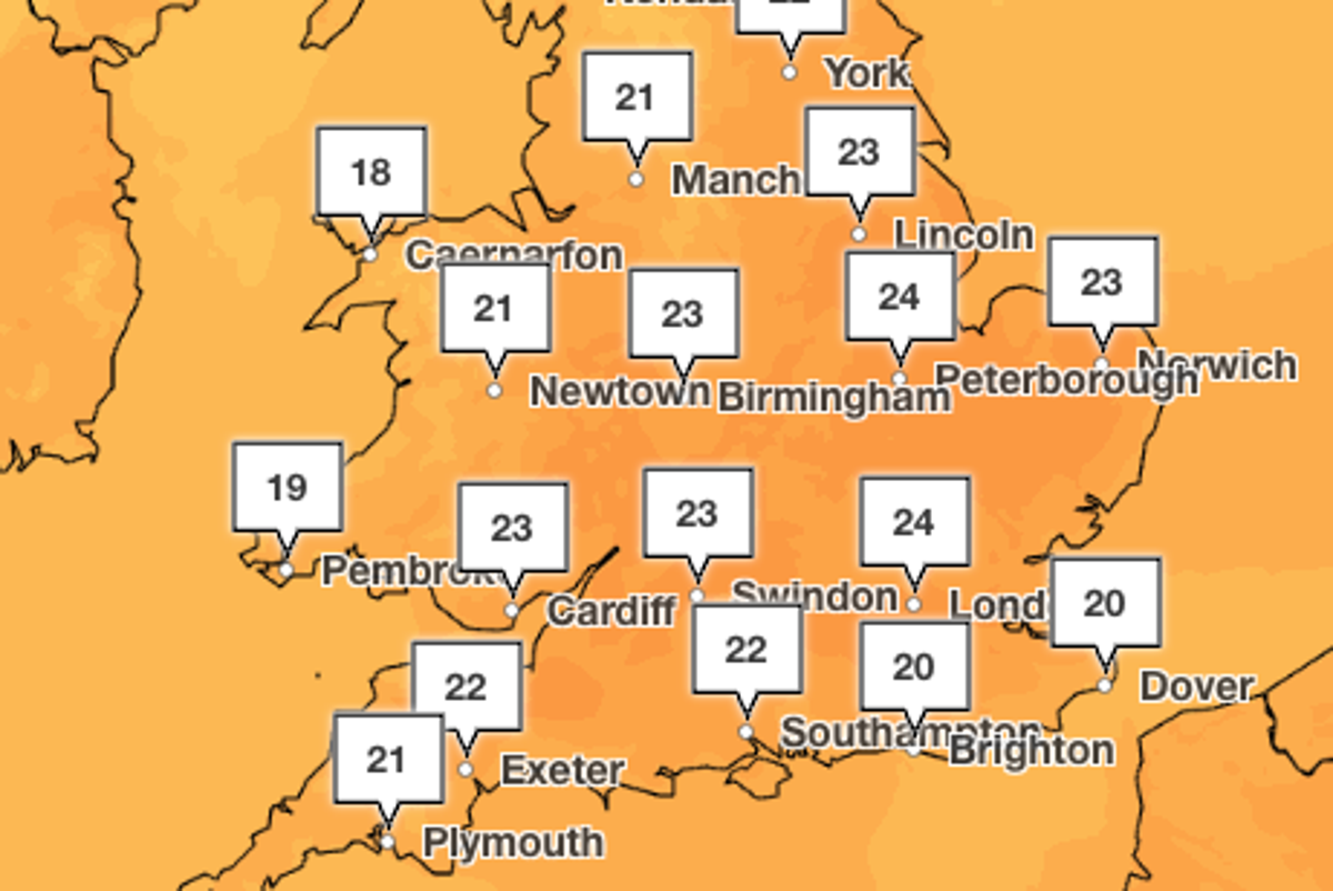 Weather mapped: Where temperatures could hit 24C in final blast of summer sun