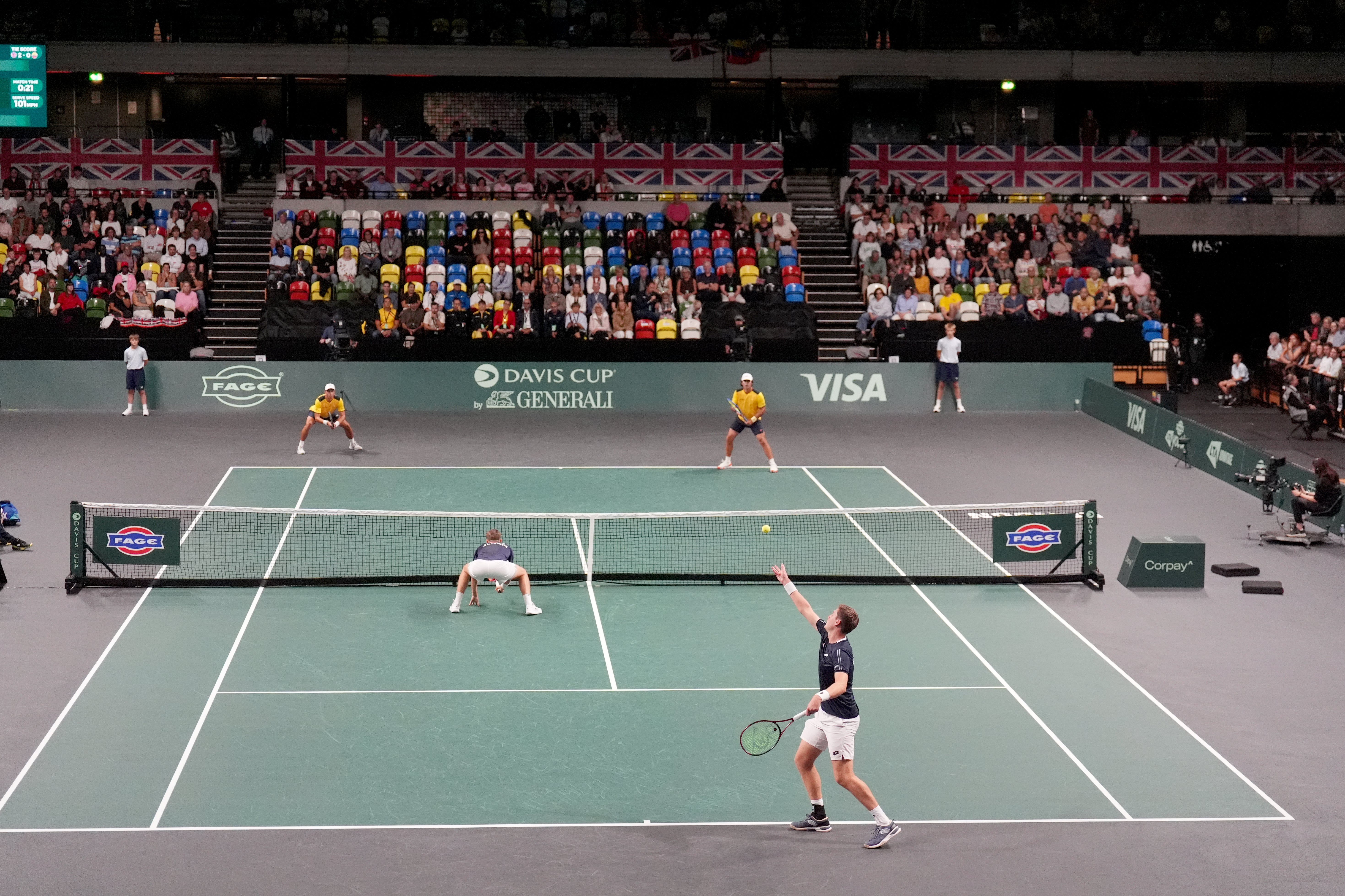 Henry Patten, right, serves at the Copper Box (John Walton/PA)