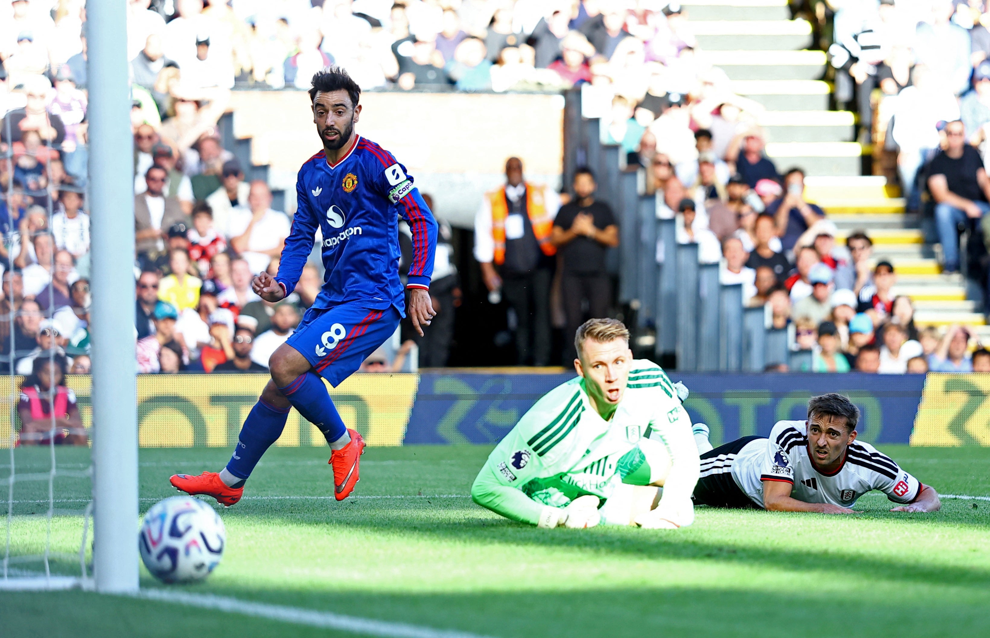 Bruno Fernandes struck the post in the first half in what was United’s best opportunity to score