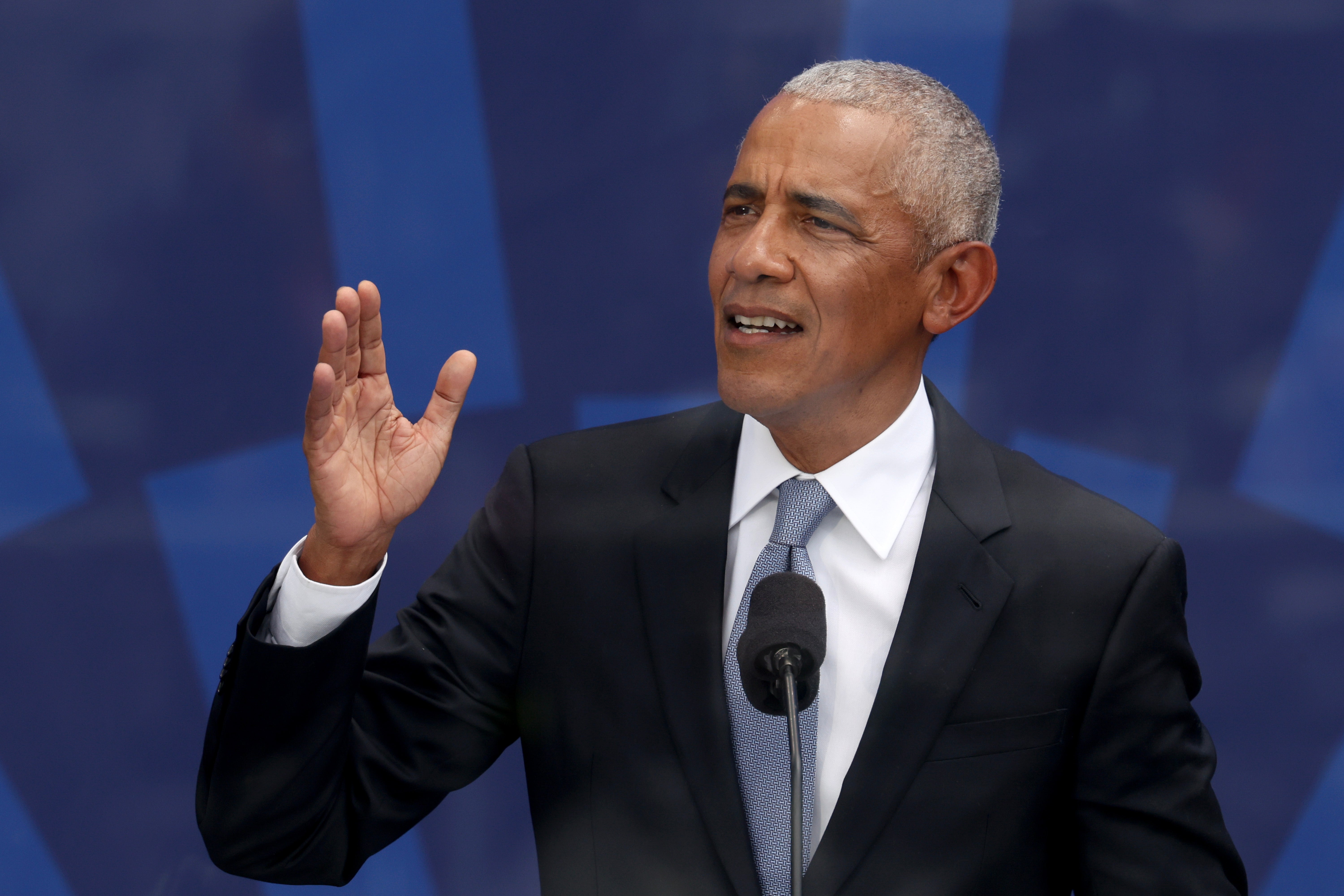 Former President Barack Obama, seen here in Chicago on June 18, 2026, wonders what would have happened if he’d banned news outlets from the White House like President Donald Trump has