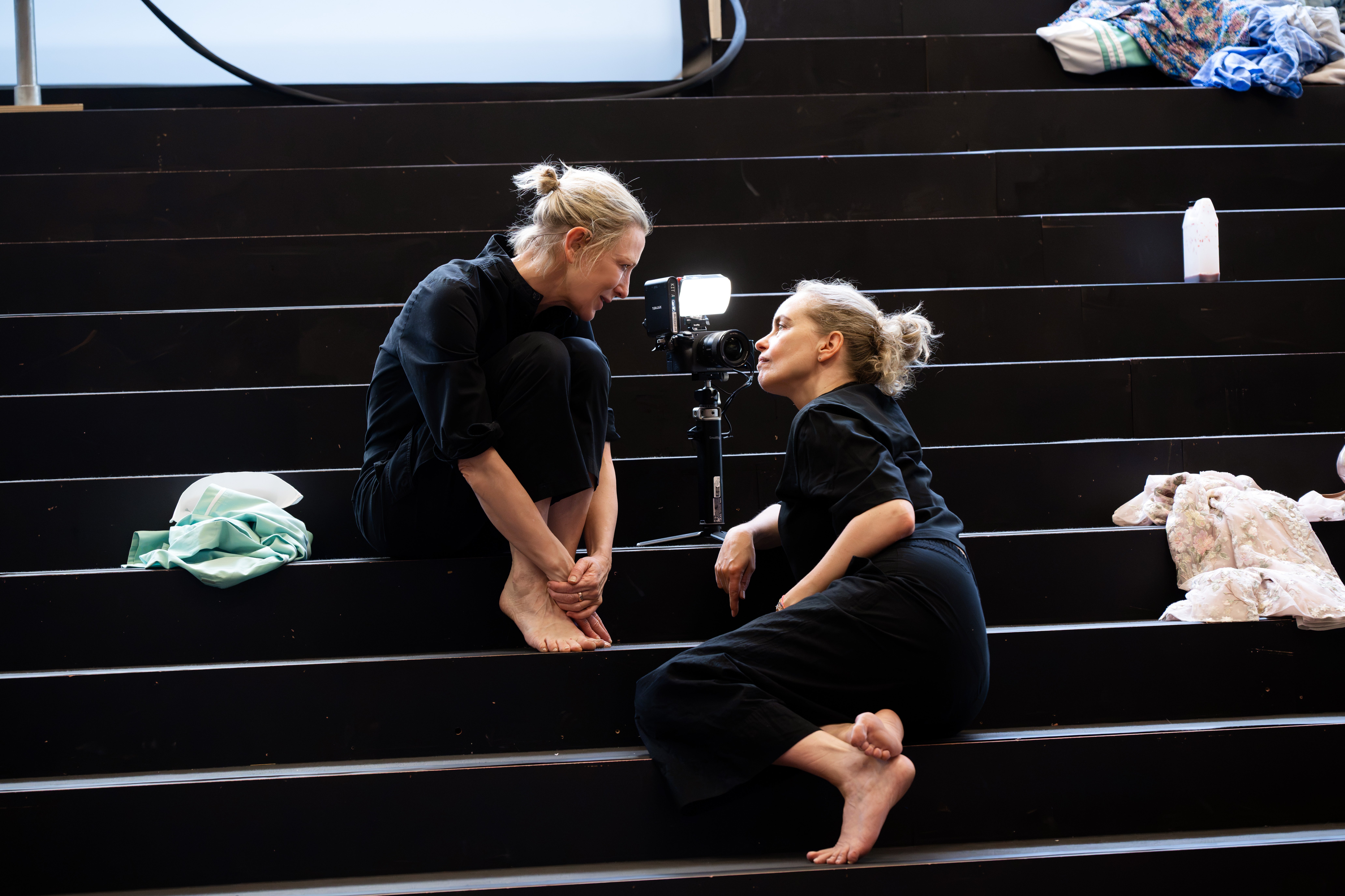 Blanchett (left) and Nina Hoss star in 'Electra/Persona' at the National Theatre
