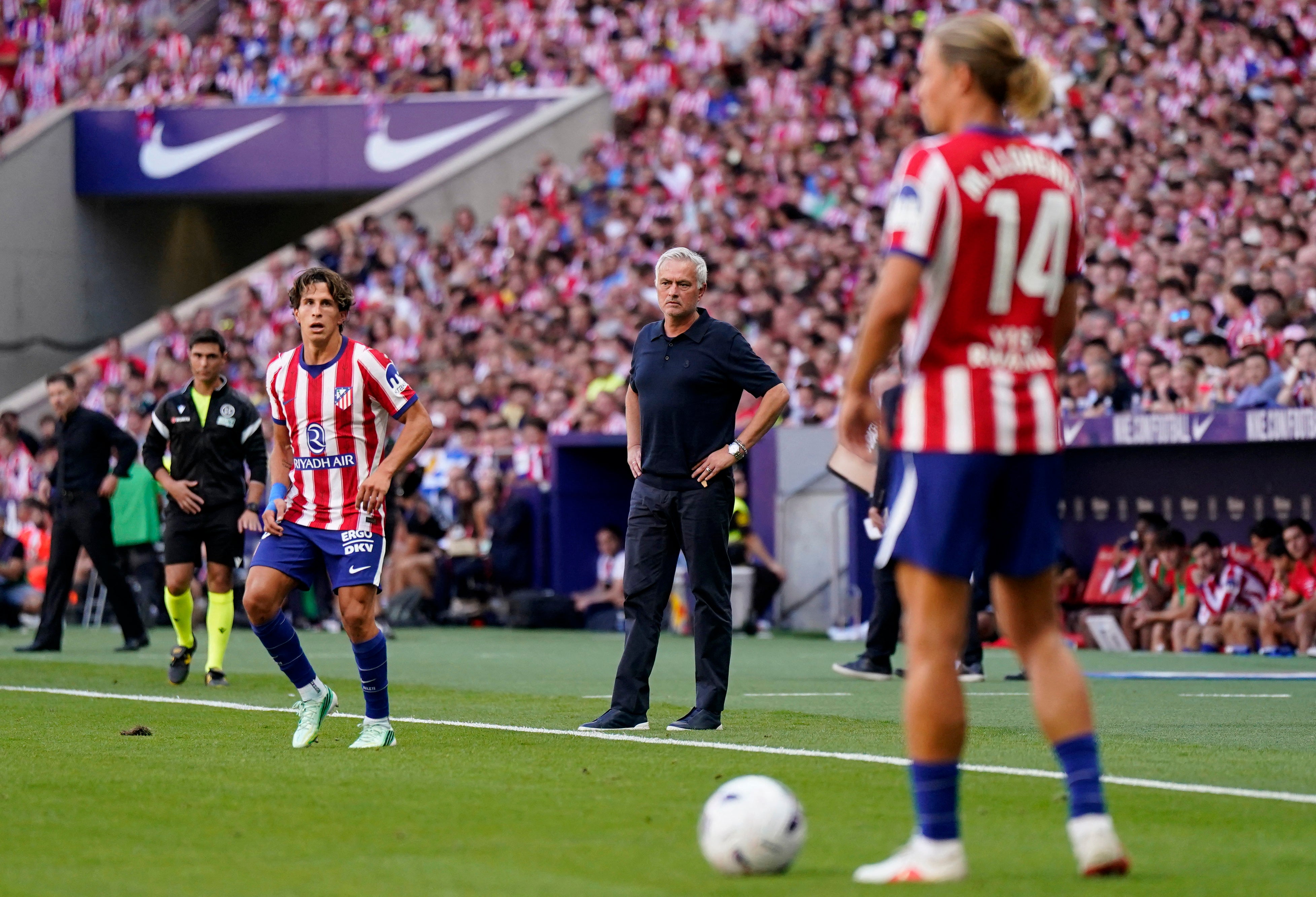 Atletico Madrid's Giuliano Simeone and Real Madrid coach Jose Mourinho