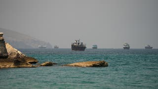 Vessels at the Strait of Hormuz, as seen from Musandam, Oman, September 6