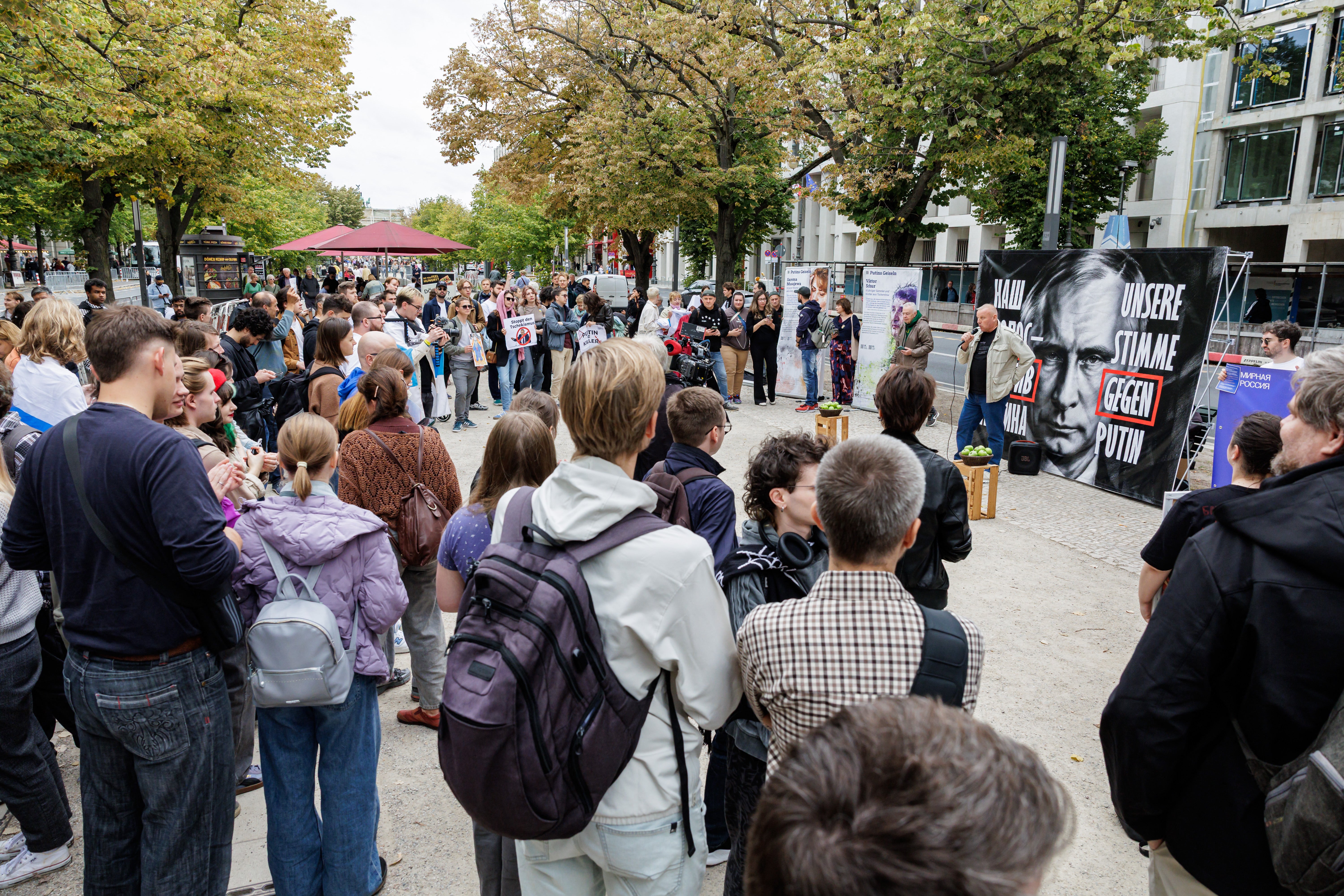 Demonstrators gather outside the Embassy of the Russian Federation in Berlin, Germany to protest the vote (AFP/Getty)