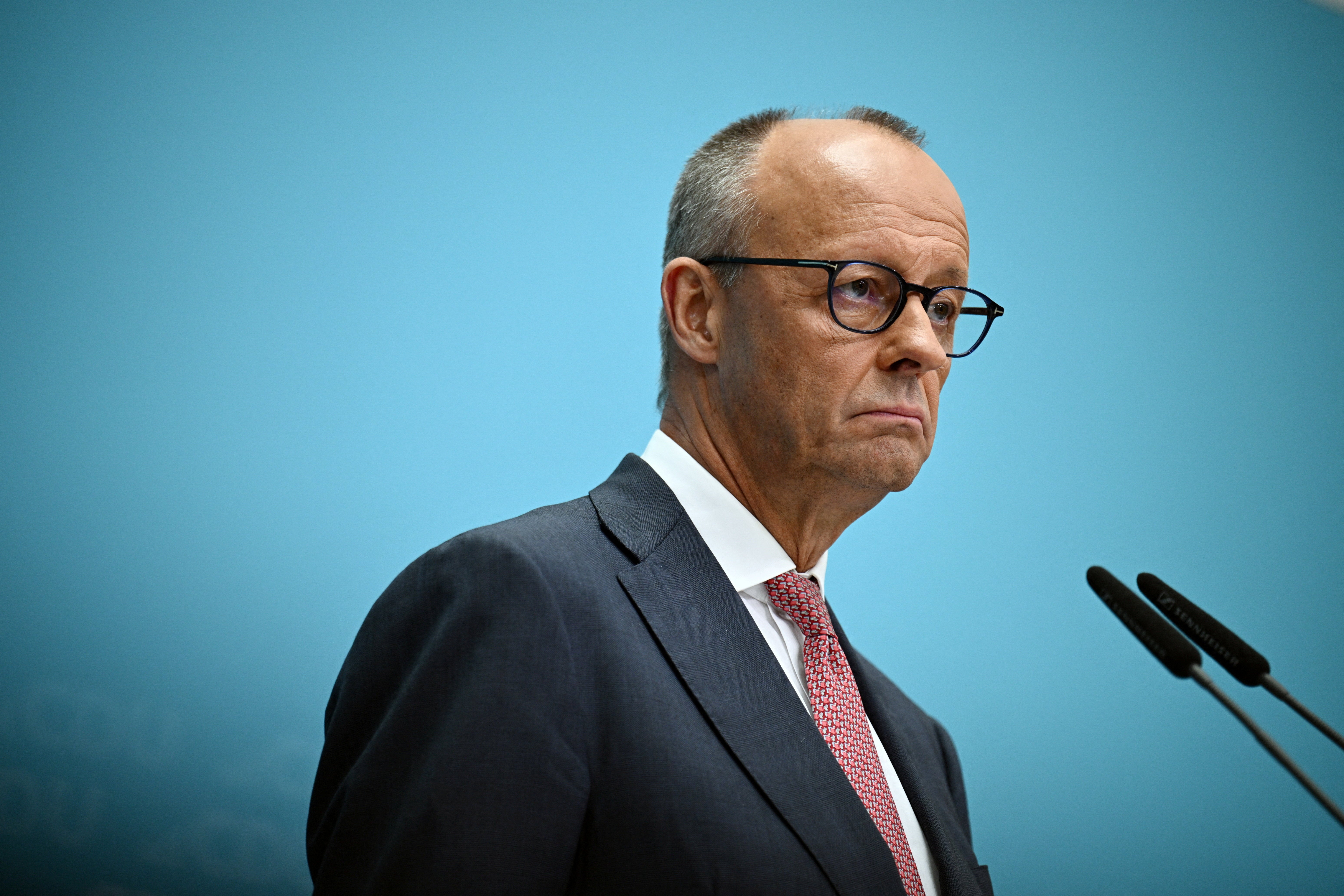 German Chancellor and Christian Democratic Union (CDU) party leader, Friedrich Merz attends a press conference, after the state elections, in Berlin (Reuters)