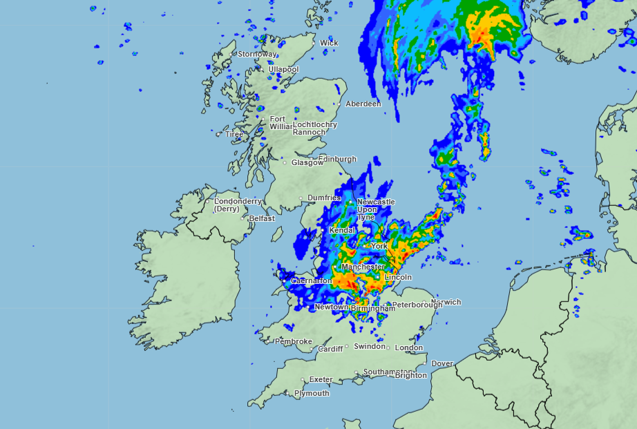 A large patch of rain will pass over southern Scotland and northern England on Wednesday