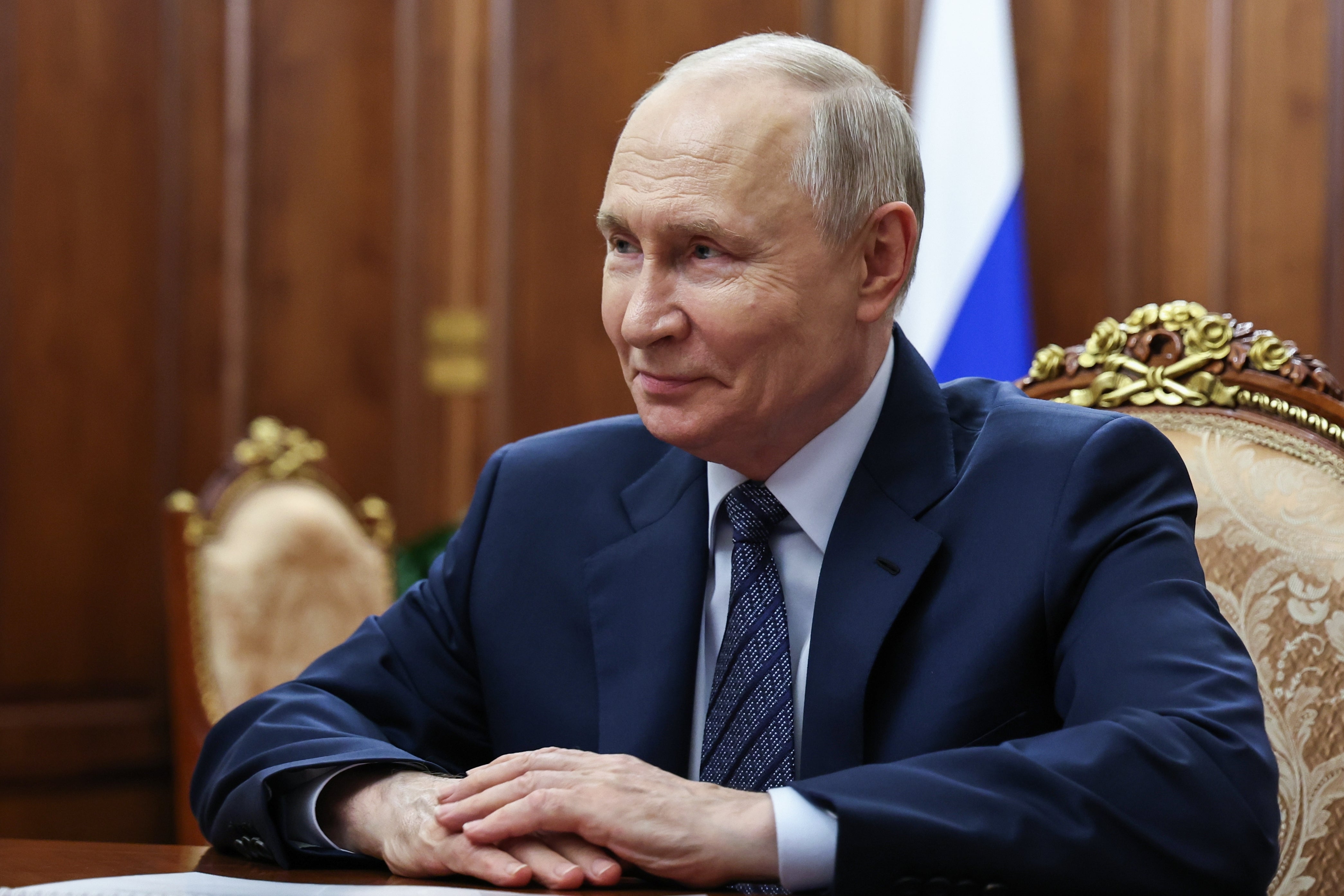 Russian President Vladimir Putin meets with Russian Federal Customs Service Valery Pikalev in Moscow, Monday, Sept. 21, 2026 (AP)