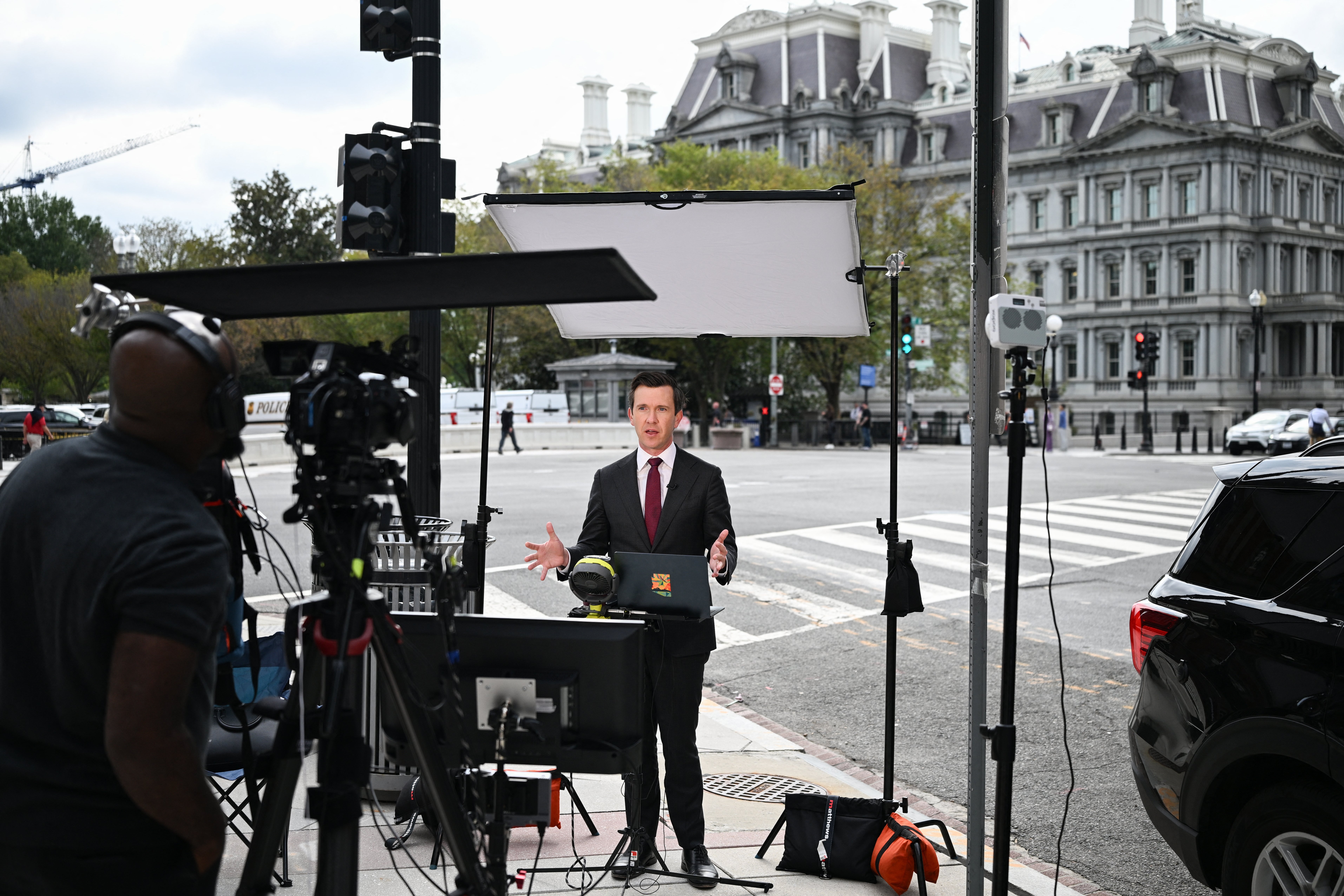 After the president banned MS NOW, Politico and CNN from the White House, reporters from those outlets were seen broadcasting from areas outside the White House grounds