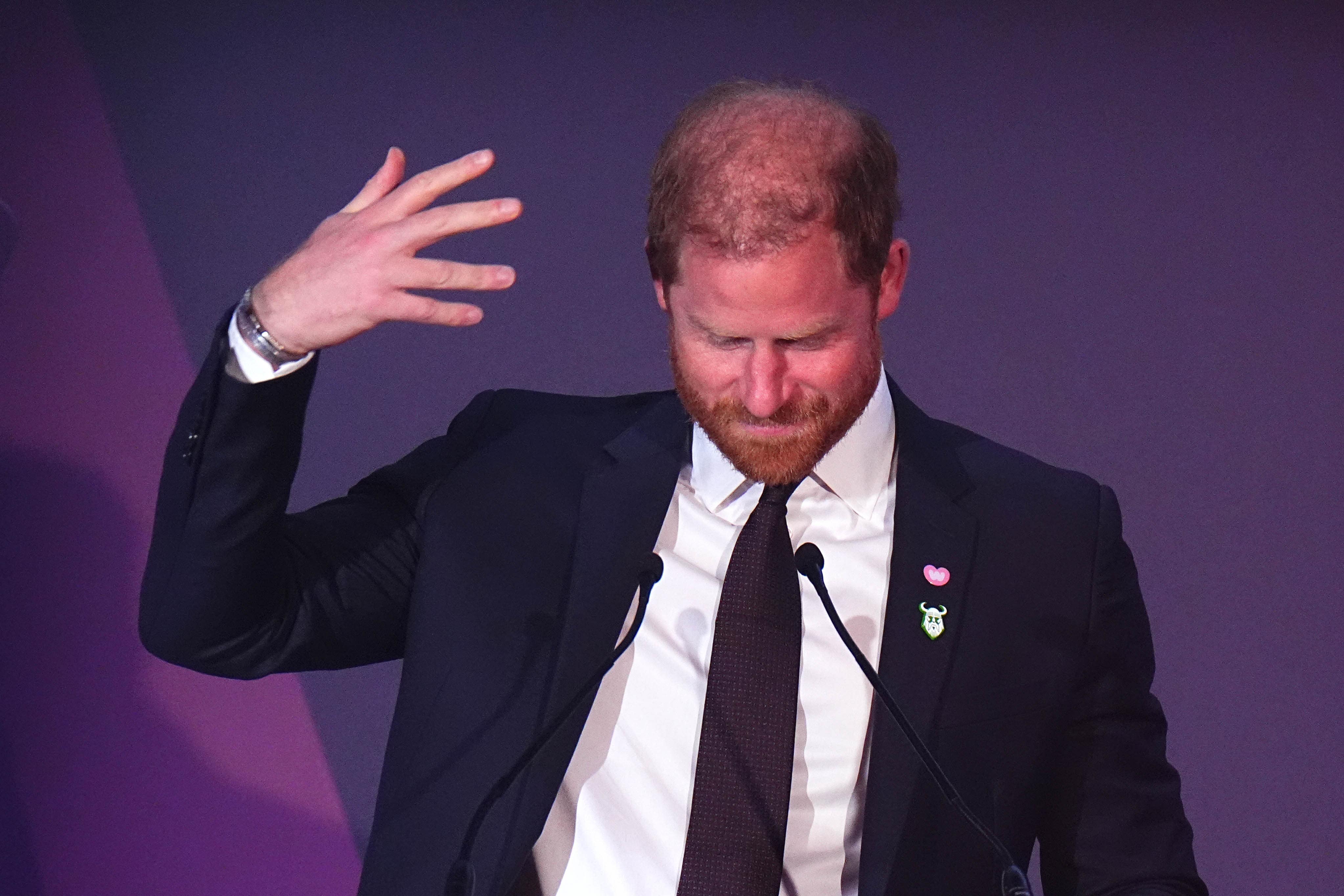 Harry fought back tears during a speech at the conclusion of the ceremony (Aaron Chown/PA)