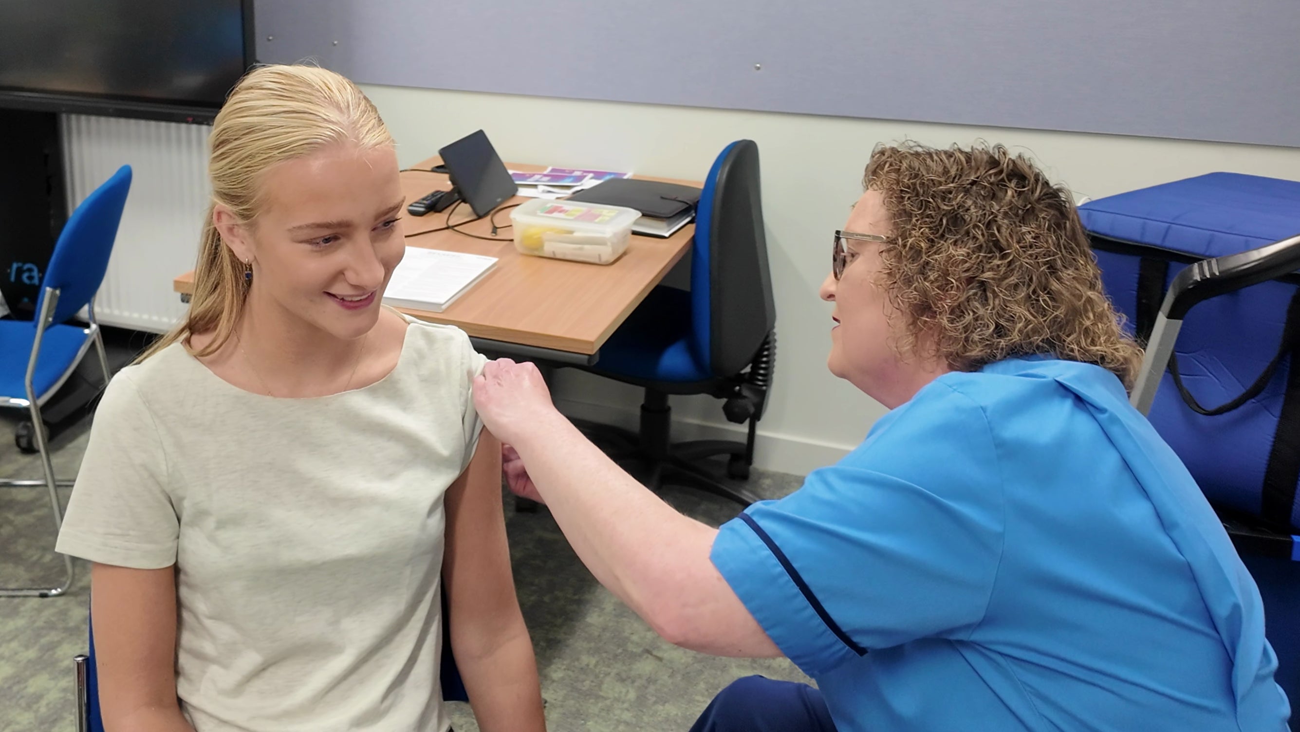 Lucy Backler, a 17-year-old from Fife receiving her second dose of the meningitis B (MenB) vaccine.