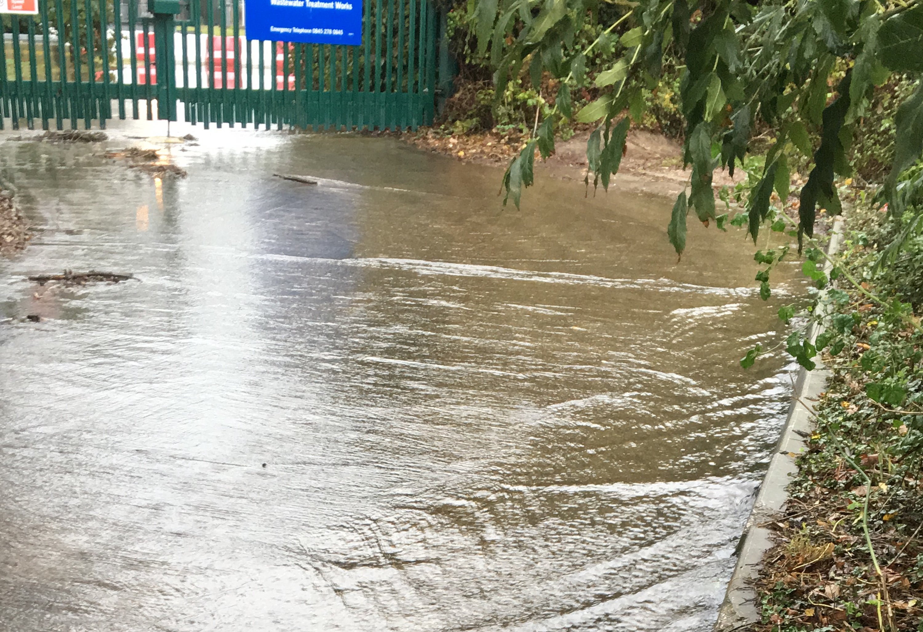 A sewage flooded street at Swalecliffe Brook in Whitstable in March 2020