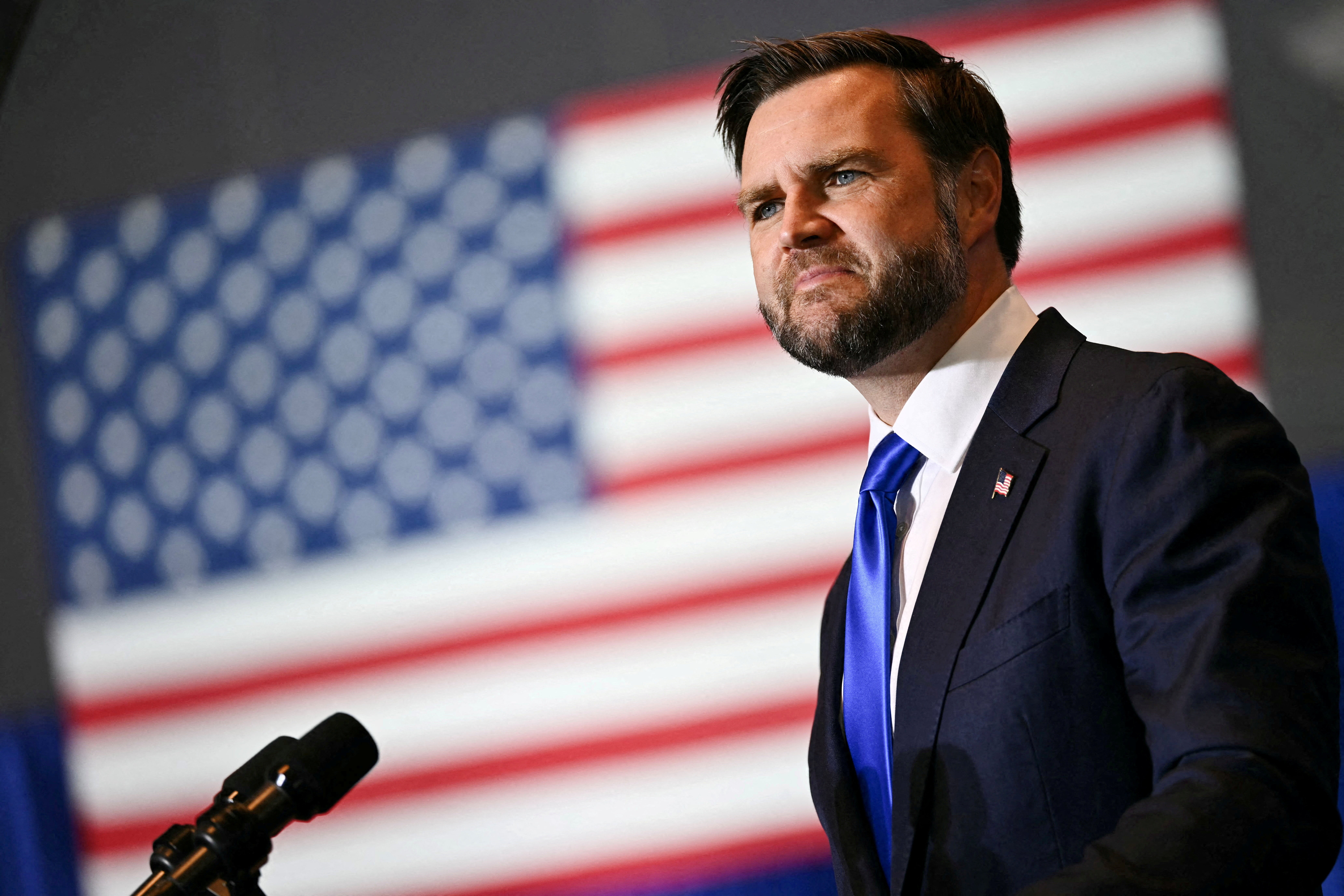‘He's not banning media outlets,’ Vice President JD Vance (pictured at the GOP midterm convention) told reporters this week, just declining to give them “special access” if they engage in what he calls “effectively far-left propaganda’