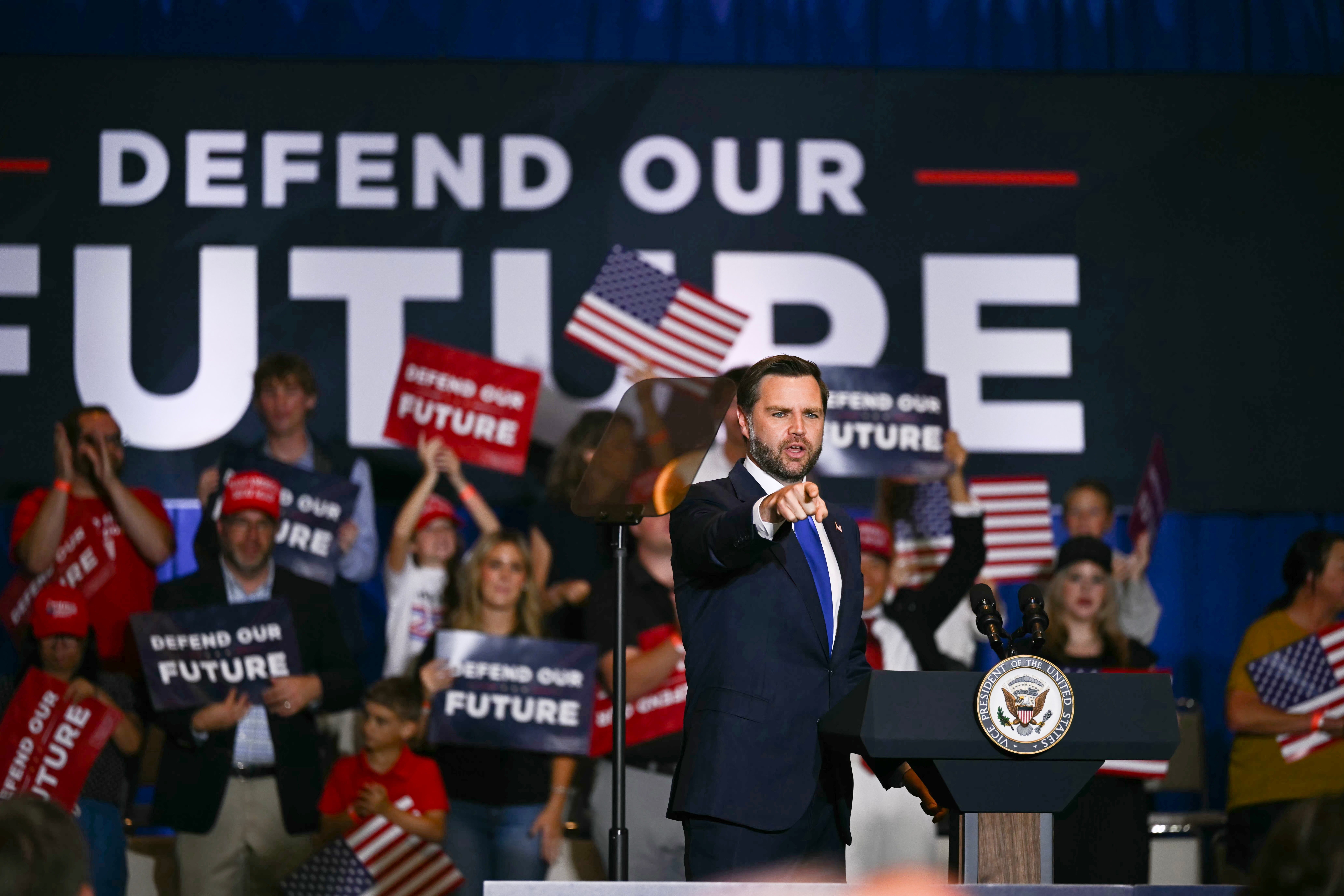 Vice President JD Vance (pictured here in Greensboro, North Carolina) branded his political opponents as the 'fart left' during a speech