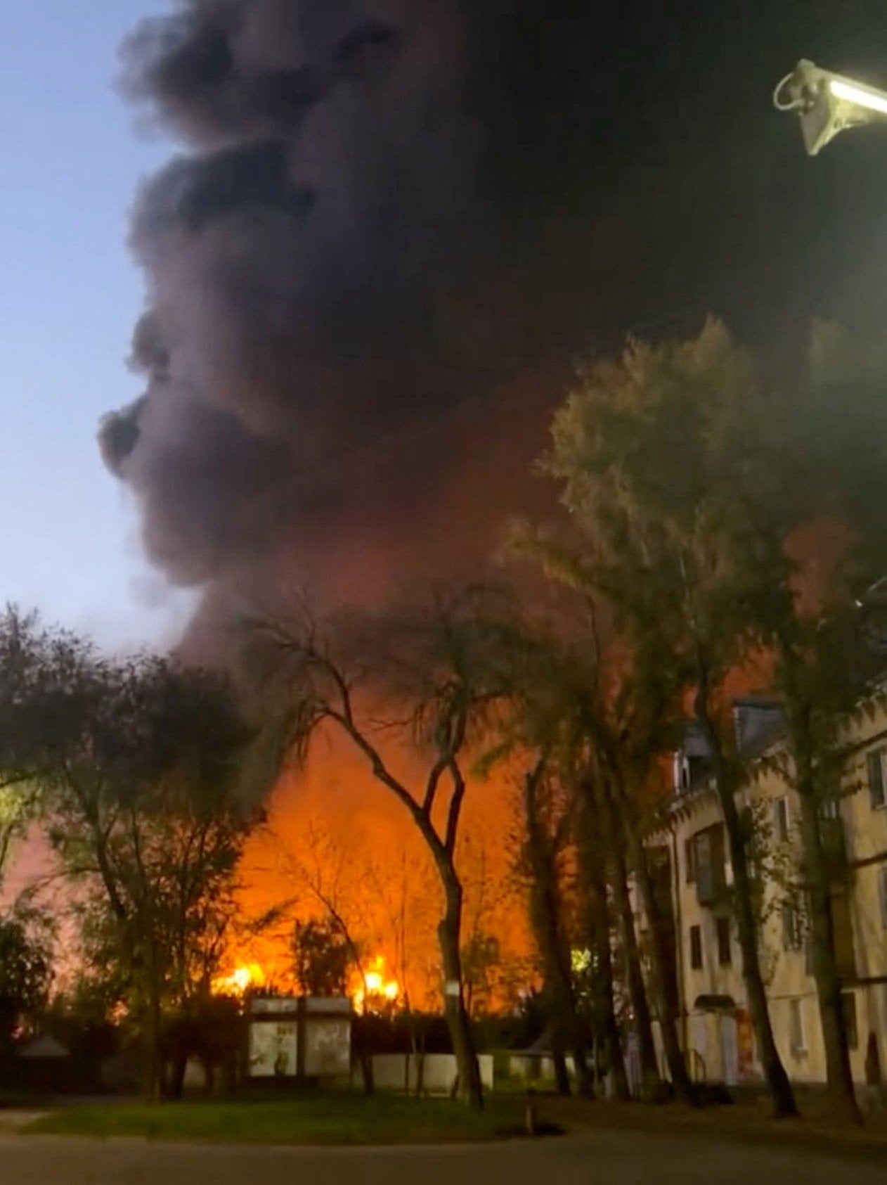 Smoke and flames rise from an oil refinery in Samara, Russia, September 22