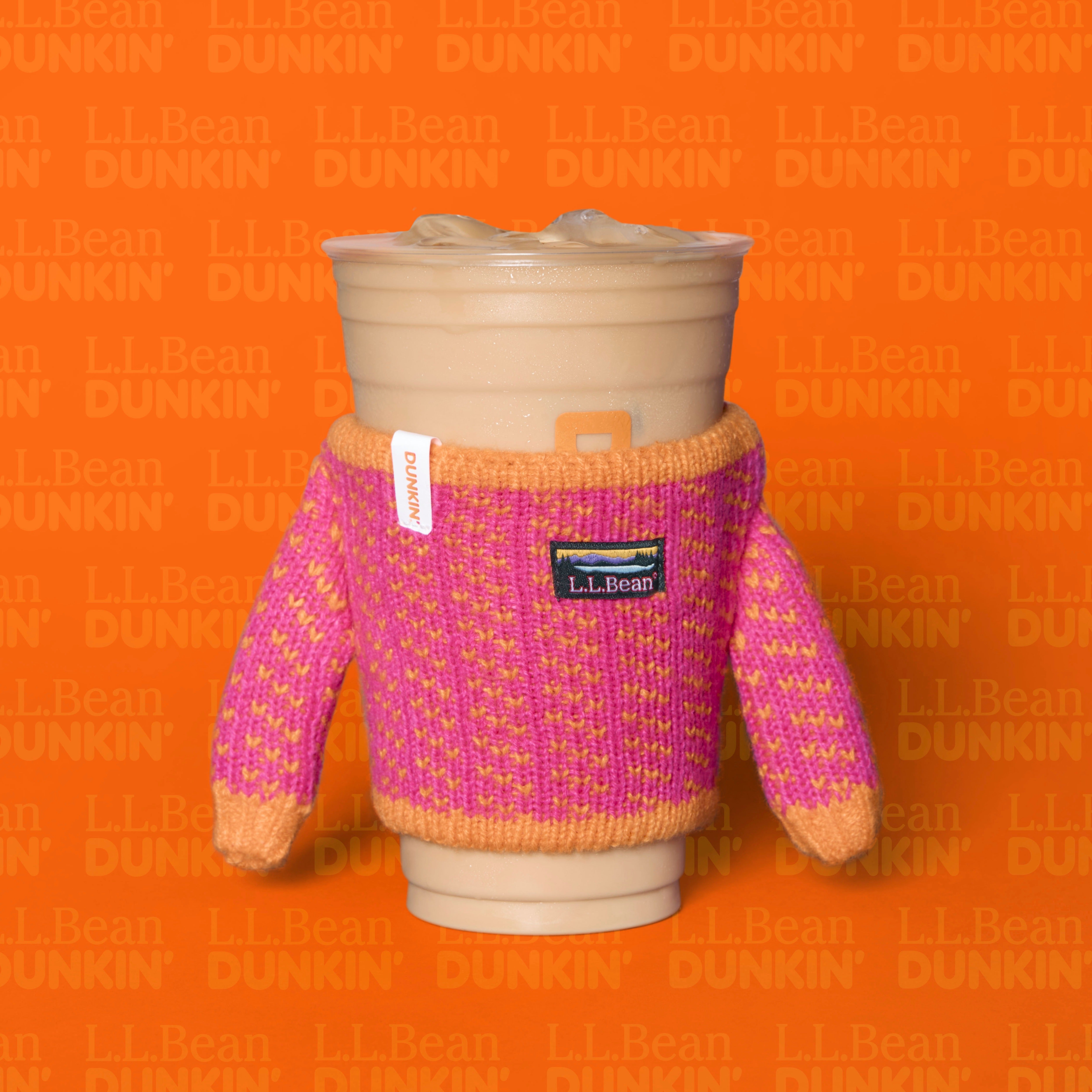 Starting Tuesday, customers can get a mini sweater in the brand’s signature colors, pink and orange, for their Dunkin’ cup