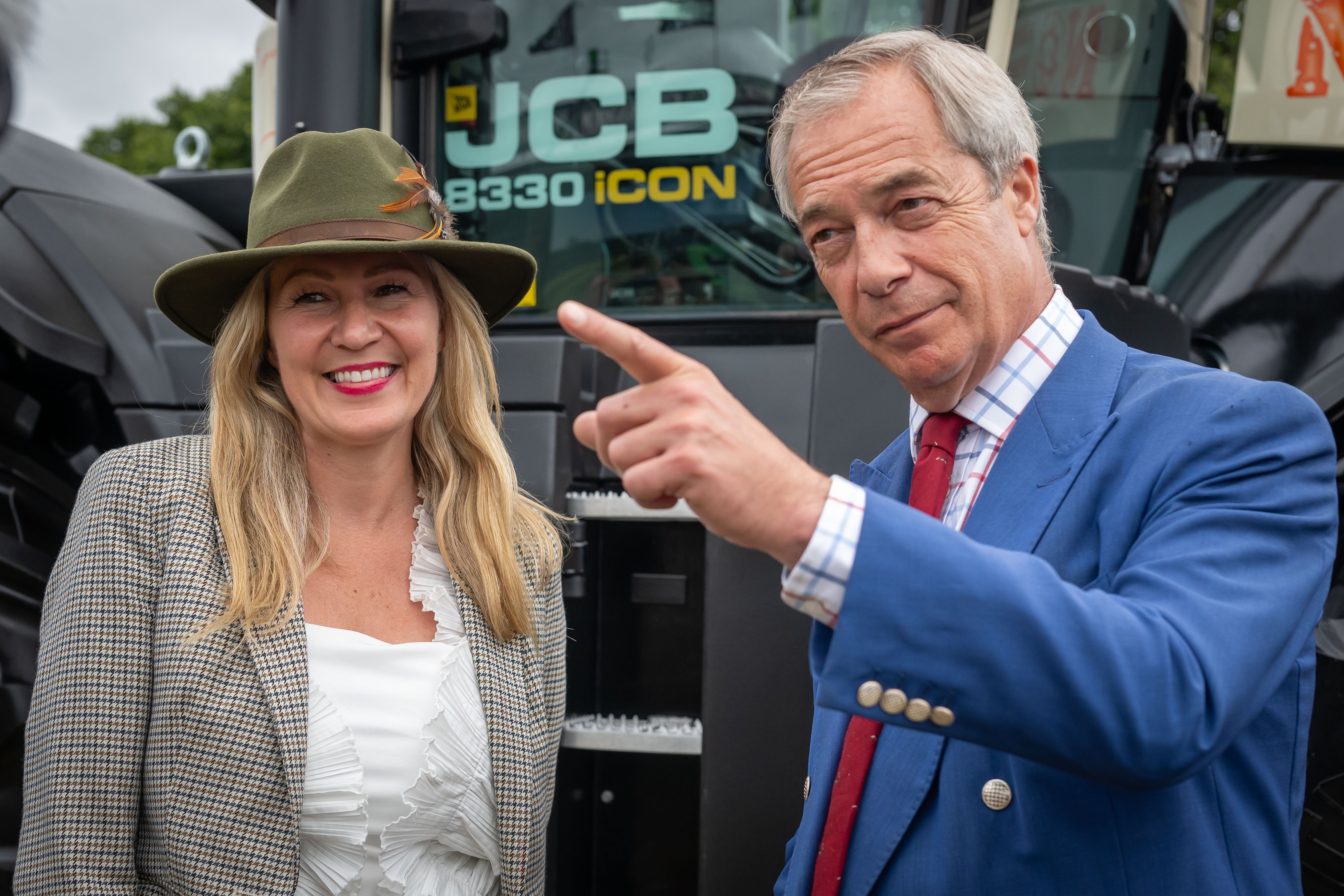 Laura Anne Jones announces her defection to Reform UK at the 2025 Royal Welsh Show, alongside Reform leader Nigel Farage