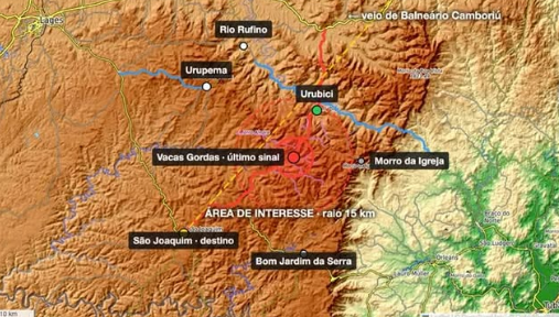 Avelar's team shared a map of the search area on his social media